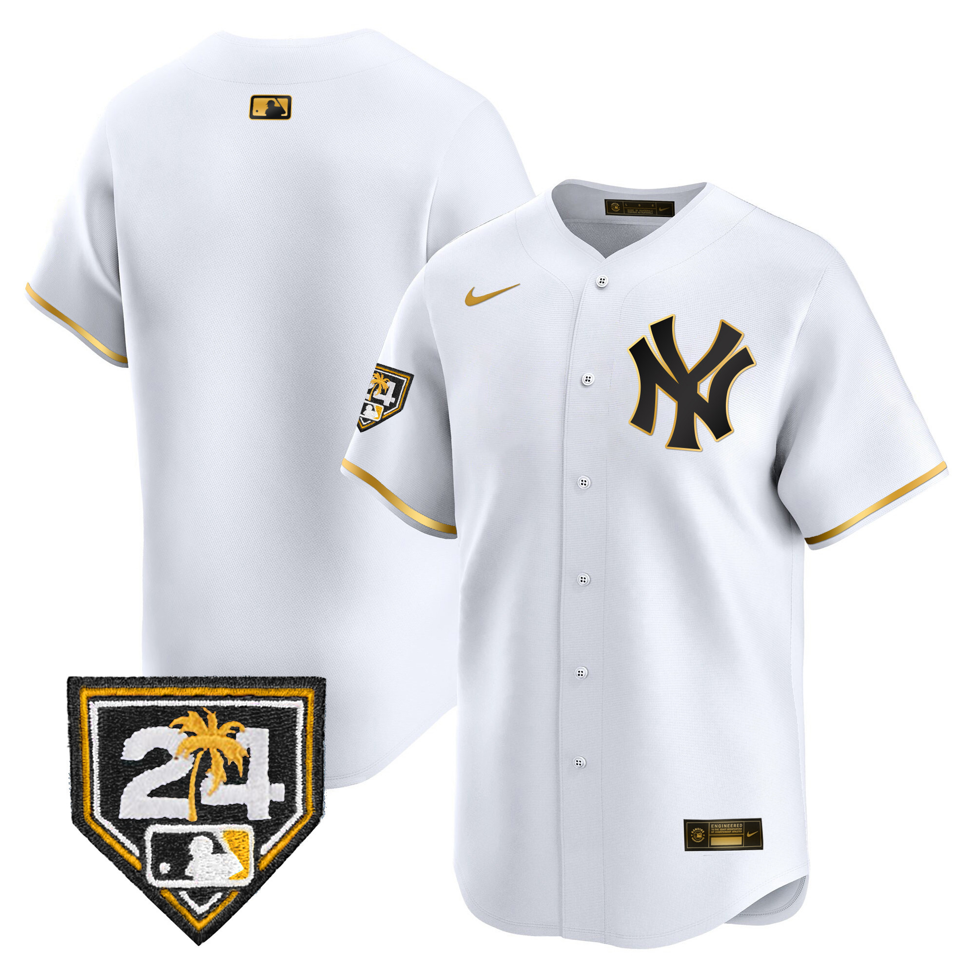Team Men's New York Yankees 2024 Spring Training Patch Vapor Premier Limited White Gold Jersey - All Stitched