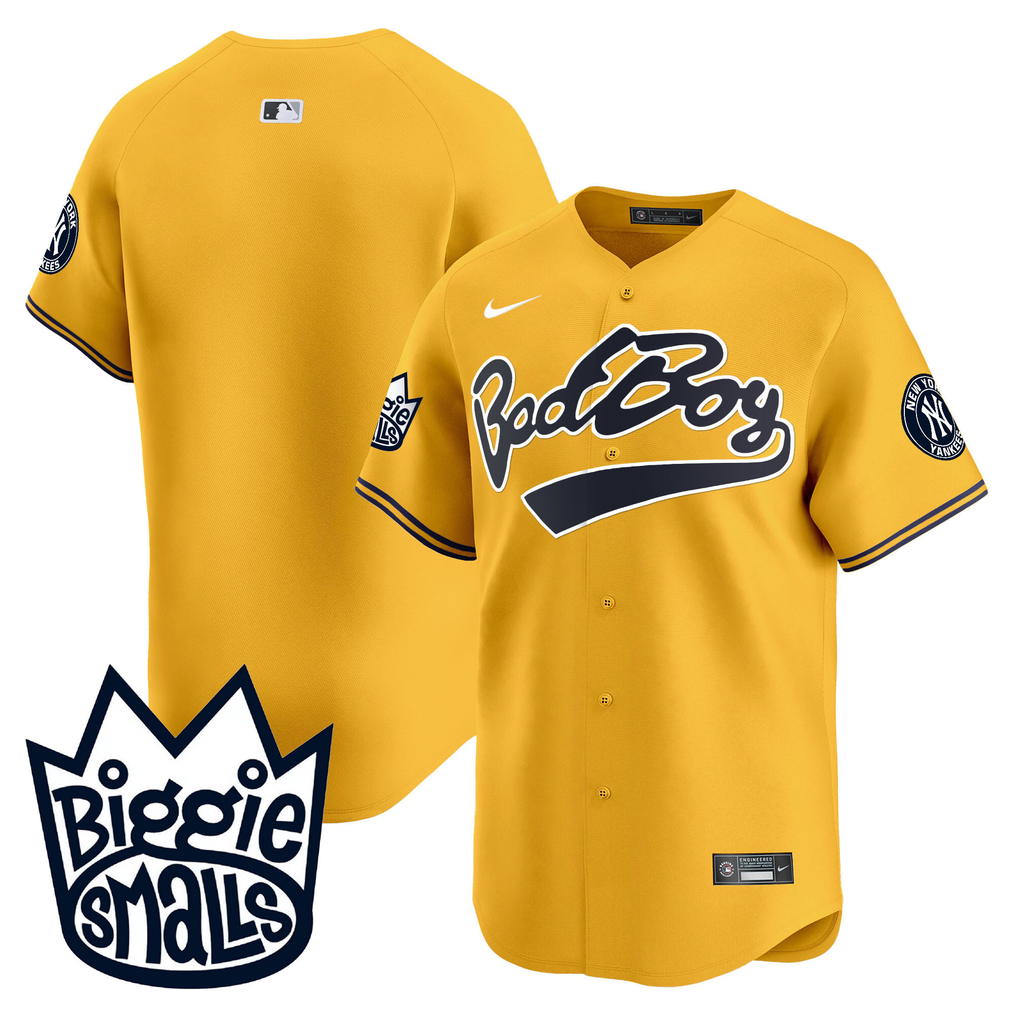 Team Men's New York Yankees Biggie Smalls Vapor Premier Limited Gold Jersey - All Stitched