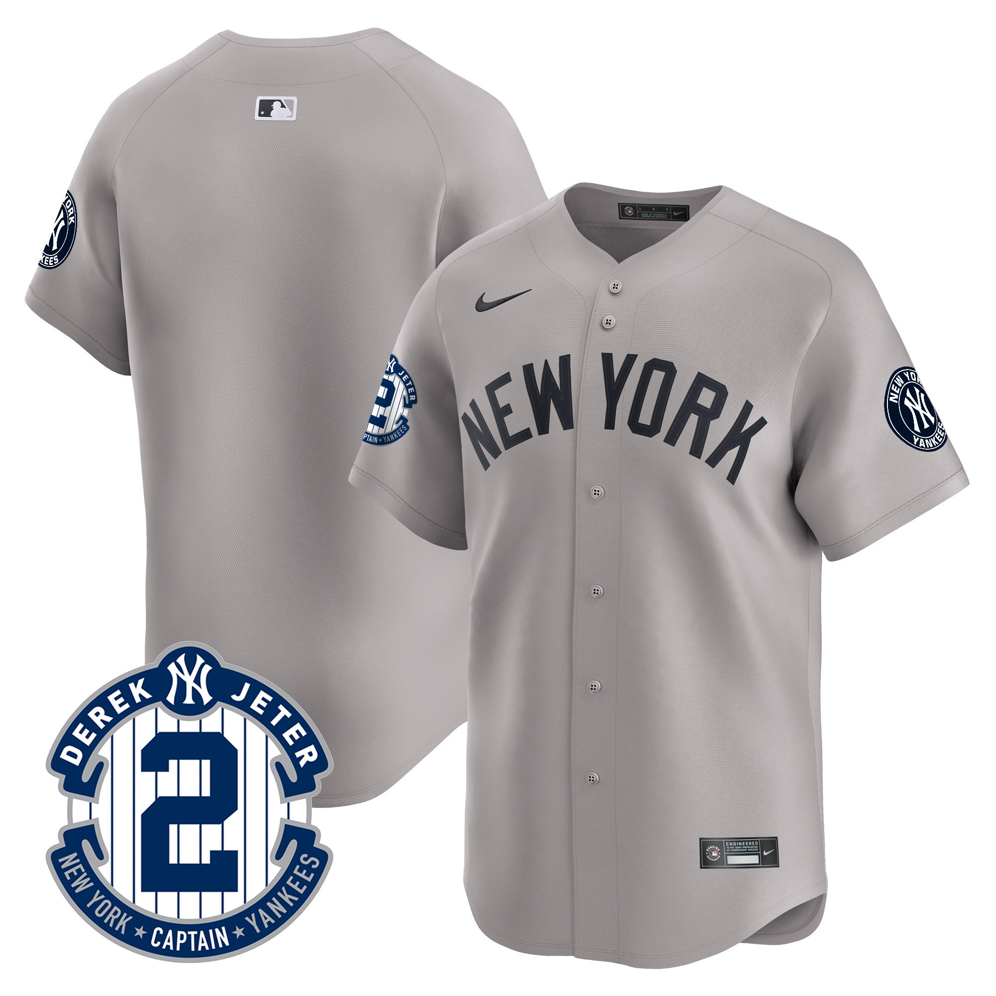 Team Men's New York Yankees Derek Jeter Patch Vapor Premier Limited Gray Jersey - All Stitched