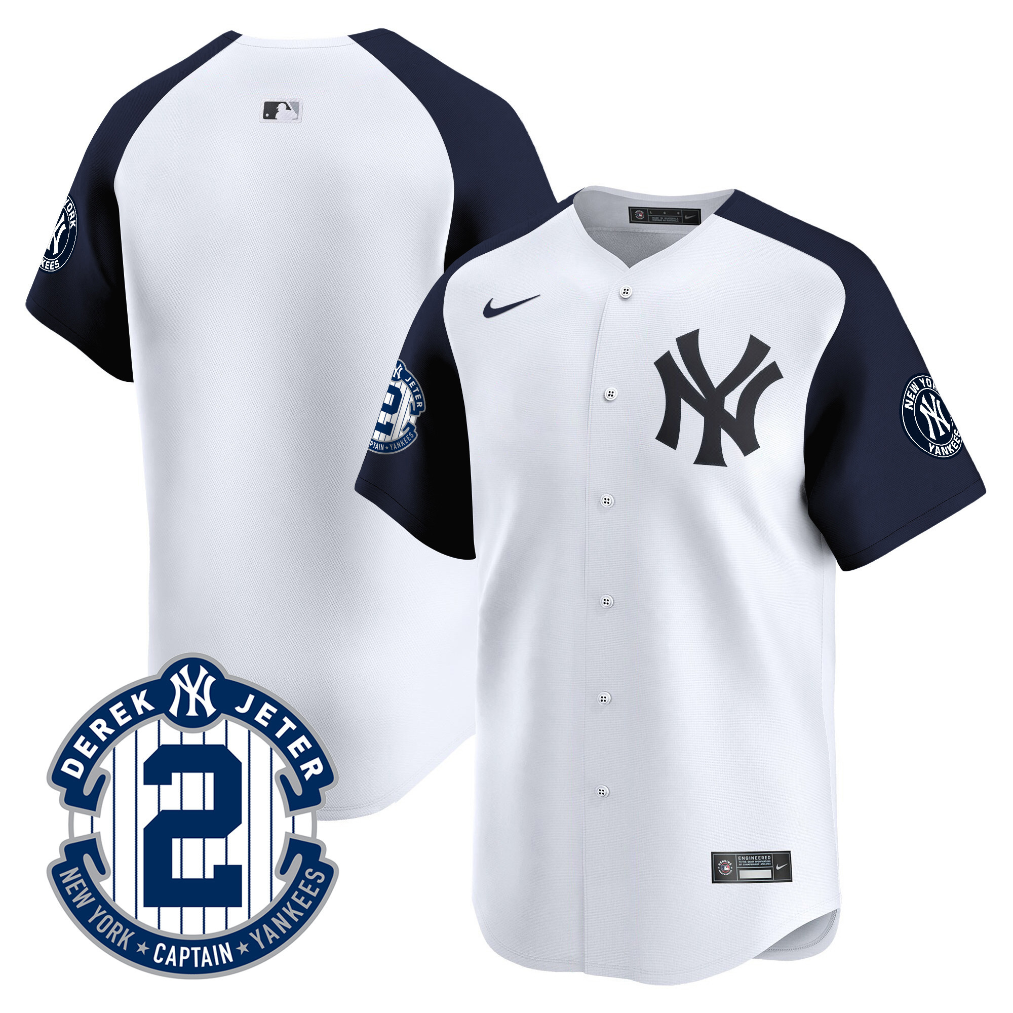 Team Men's New York Yankees Derek Jeter Patch Vapor Premier Limited White Alternate Jersey - All Stitched