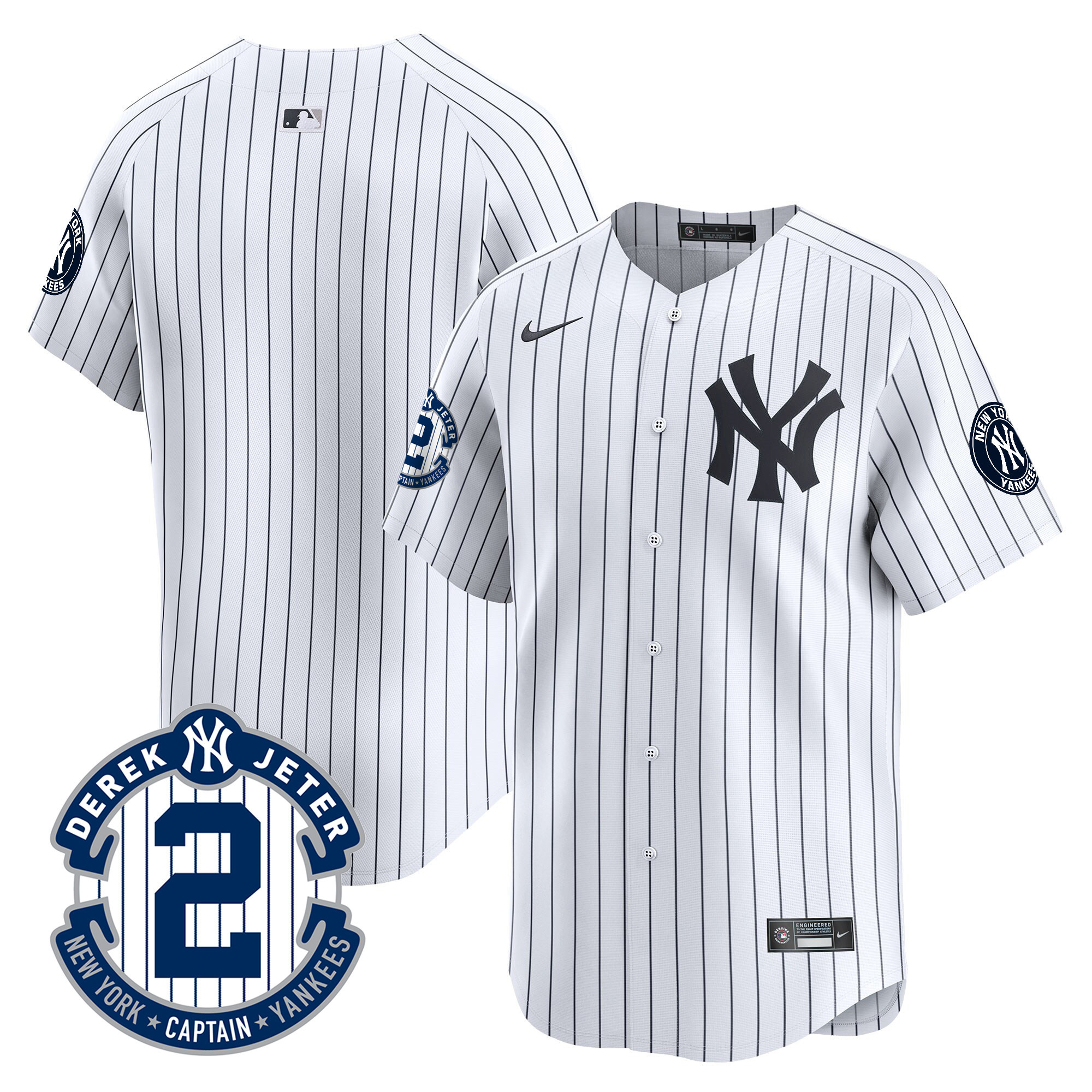 Team Men's New York Yankees Derek Jeter Patch Vapor Premier Limited White Jersey - All Stitched