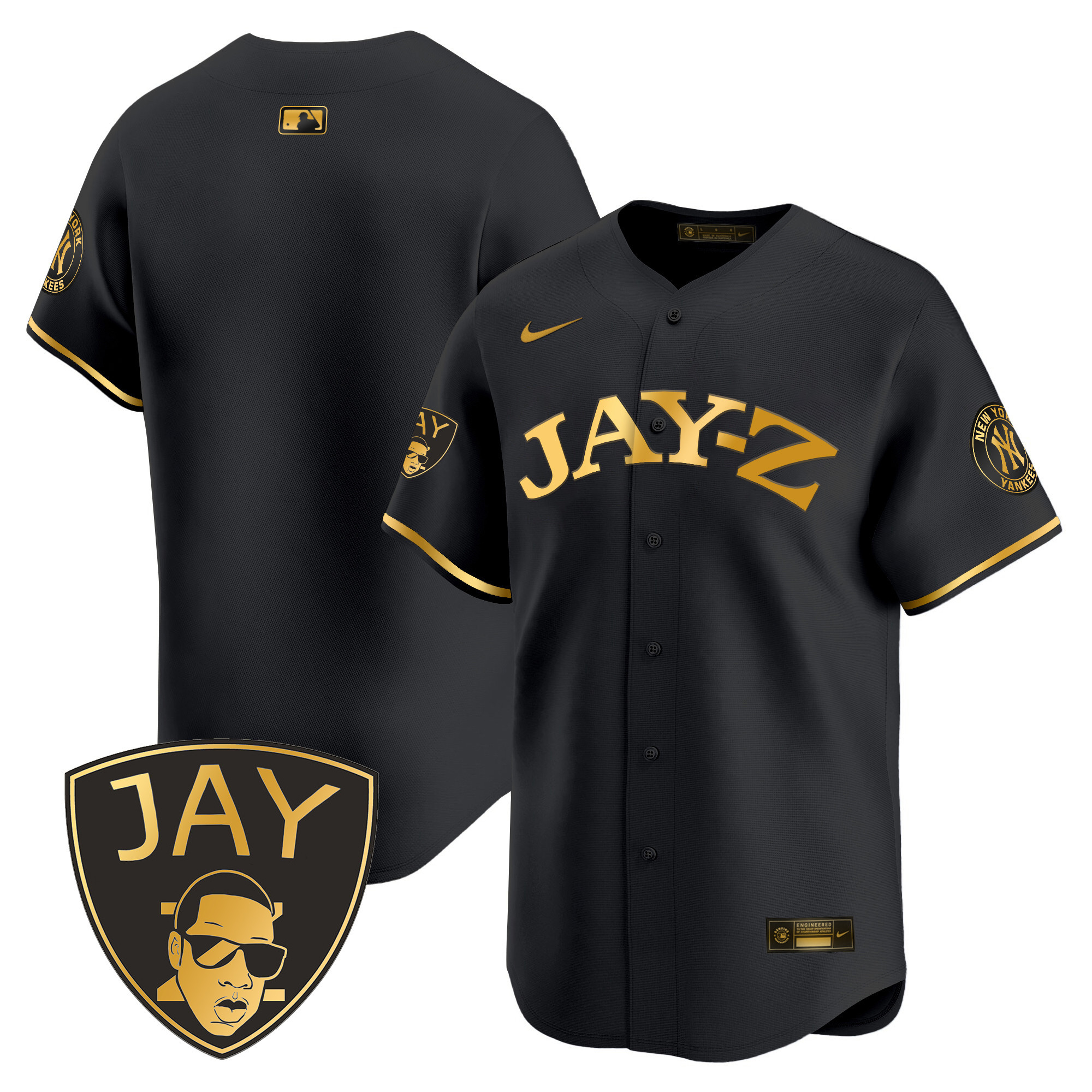 Team Men's New York Yankees Jay-Z Vapor Premier Limited Black Gold Jersey - All Stitched