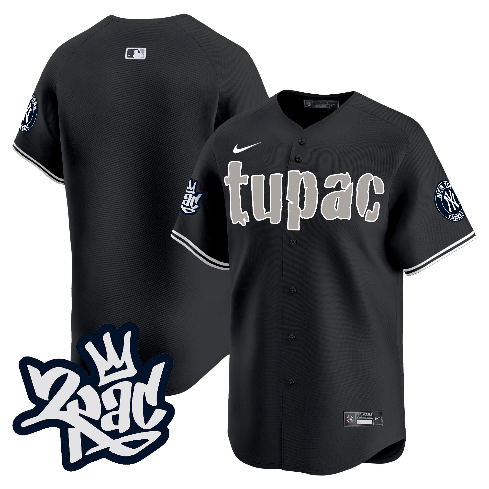 Team Men's New York Yankees Tupac Shakur Vapor Premier Limited Black Jersey - All Stitched