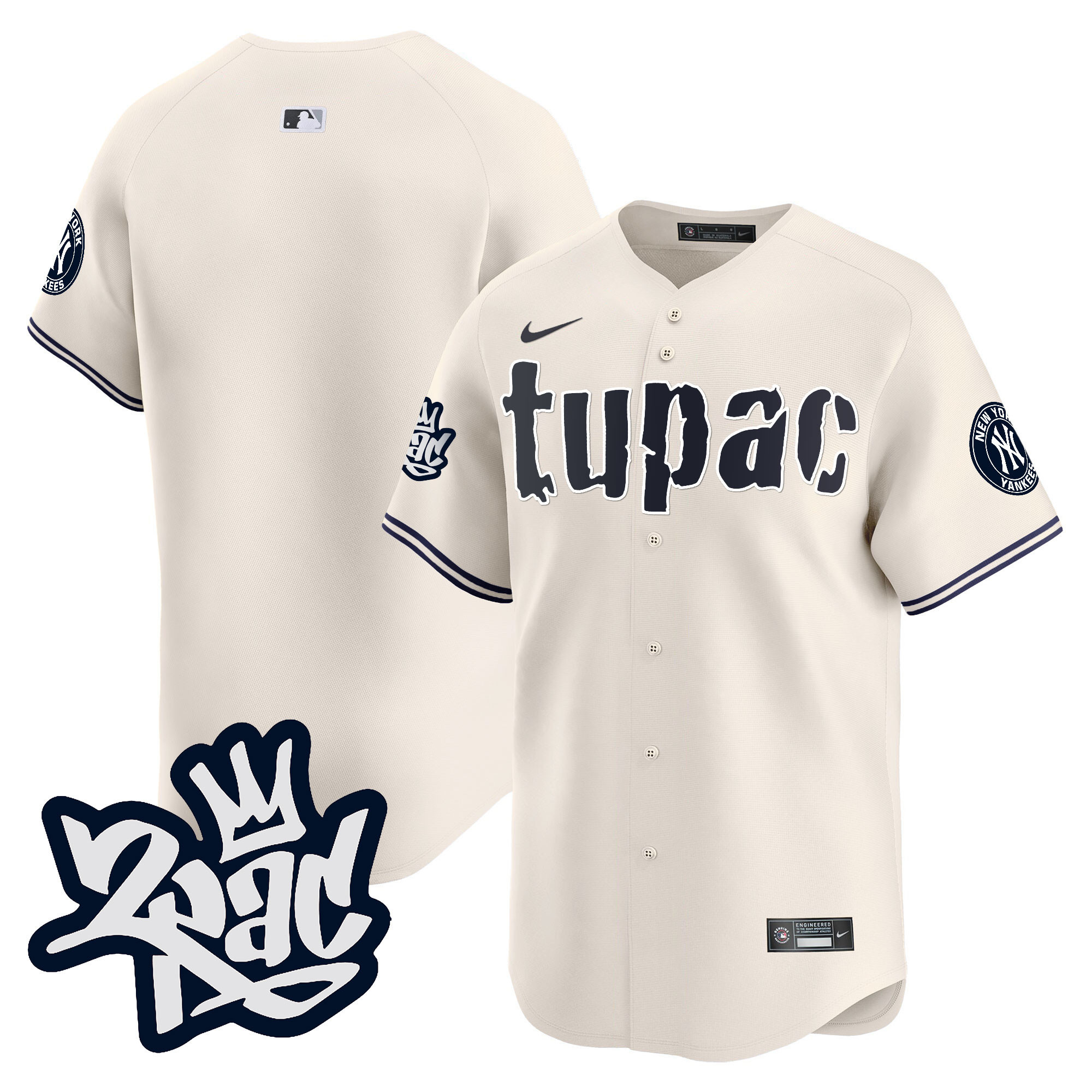 Team Men's New York Yankees Tupac Shakur Vapor Premier Limited Cream Jersey - All Stitched