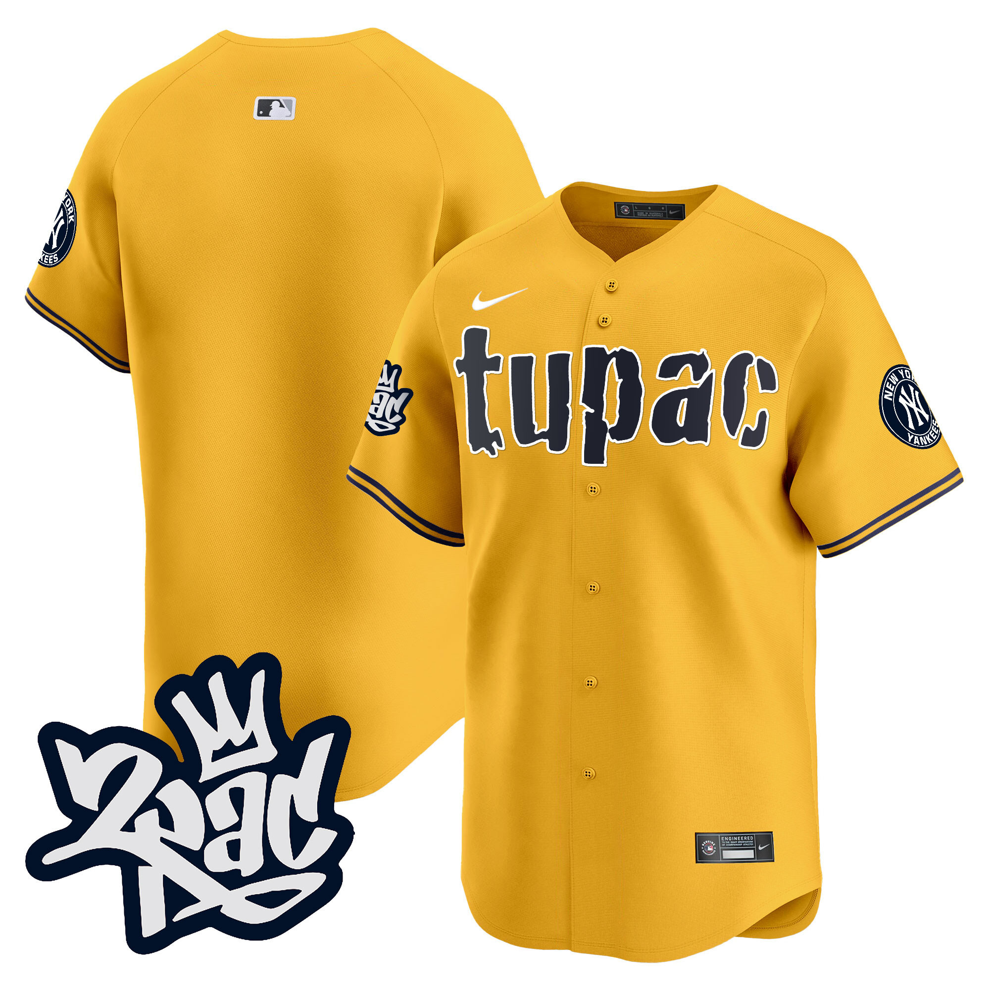 Team Men's New York Yankees Tupac Shakur Vapor Premier Limited Gold Jersey - All Stitched