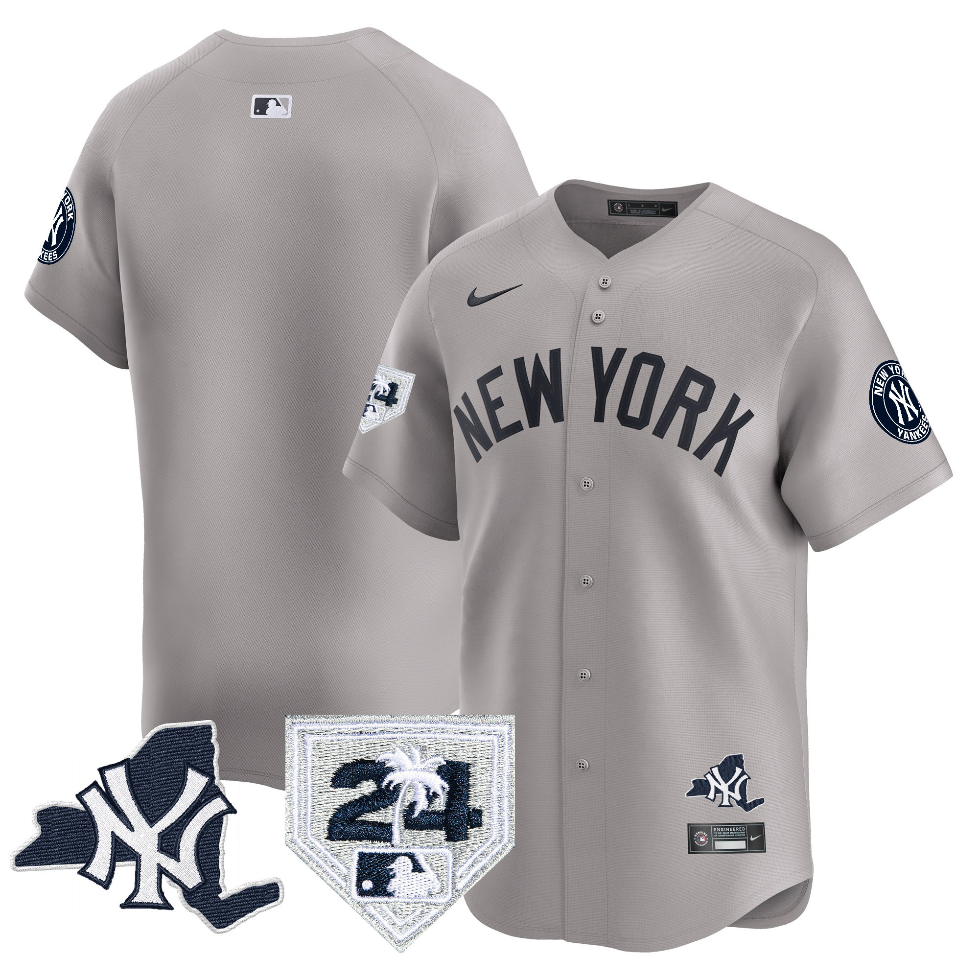 Team Men's New York Yankees Vapor Premier Limited - New York Patch Gray Jersey - All Stitched