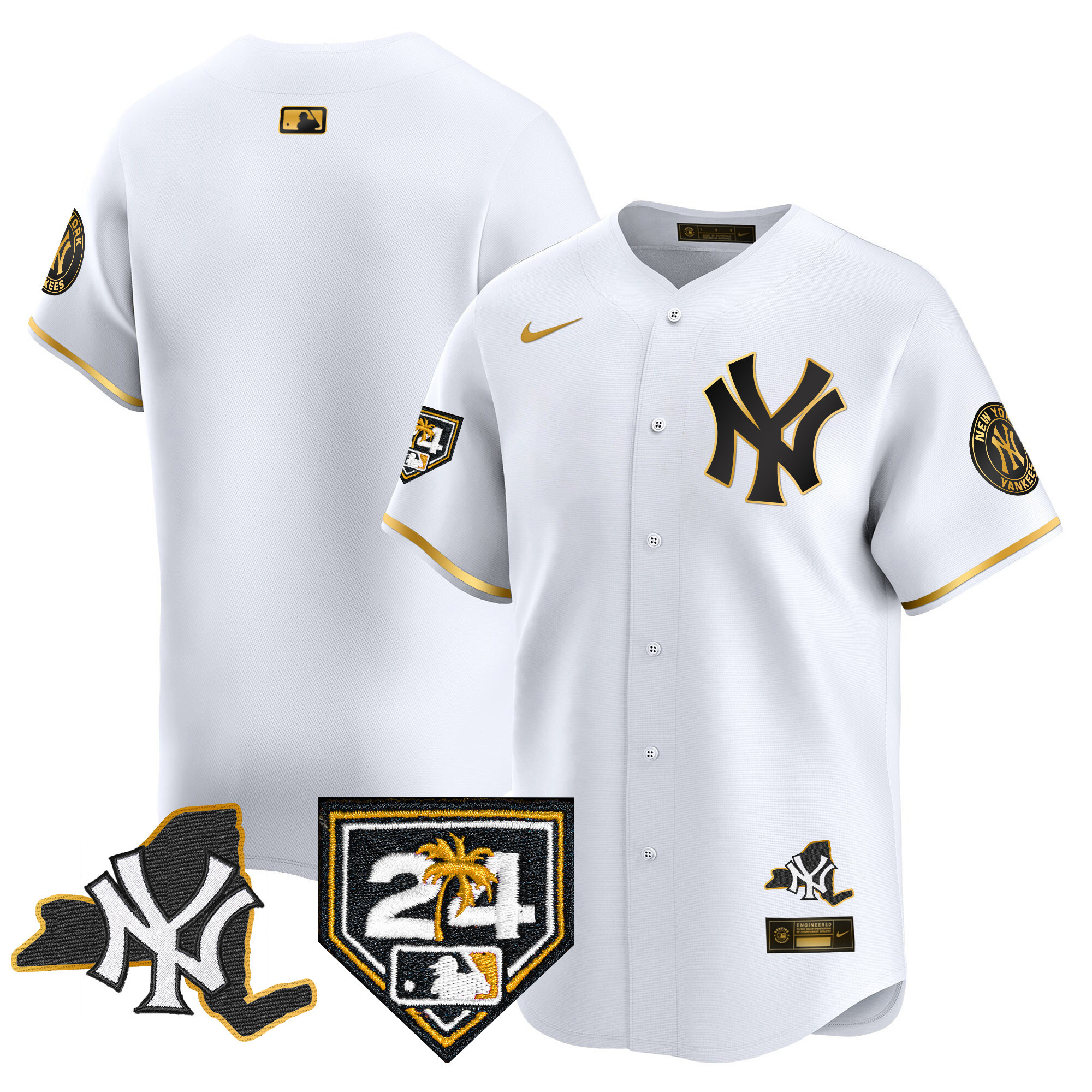 Team Men's New York Yankees Vapor Premier Limited - New York Patch White Gold Jersey - All Stitched