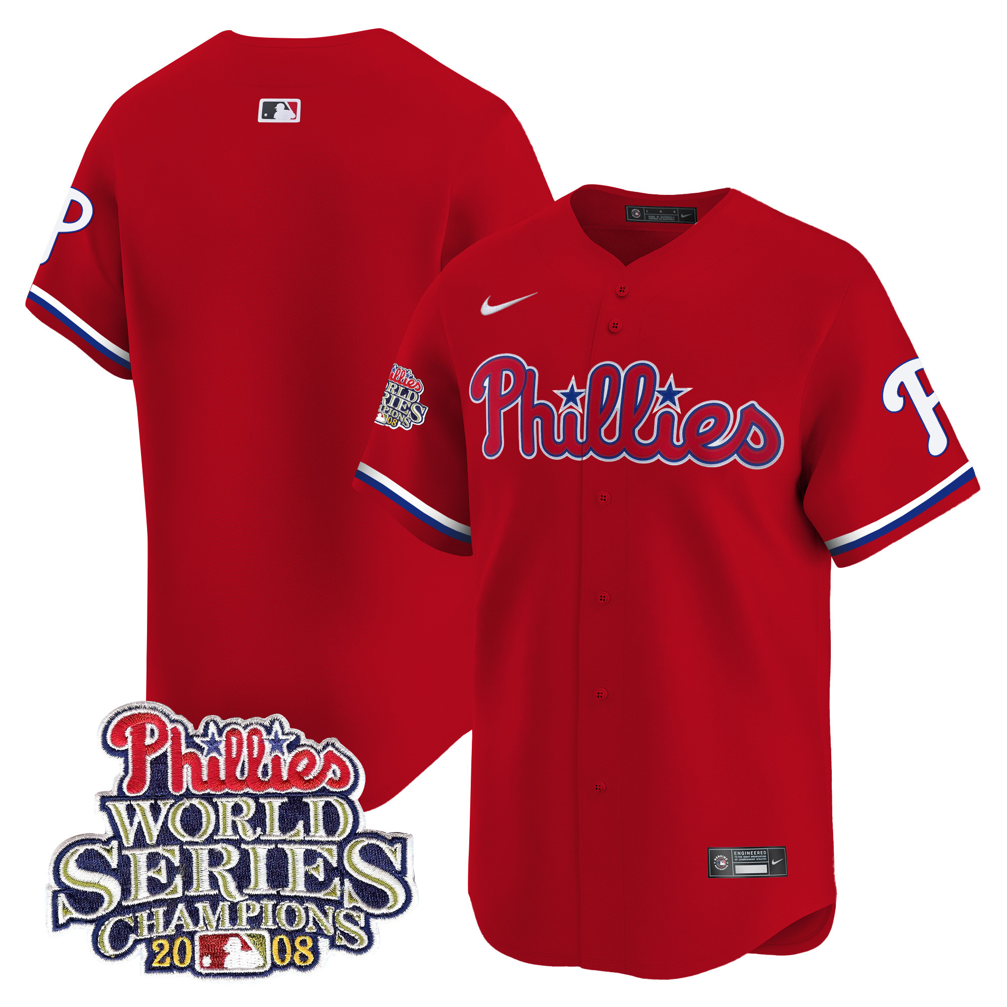 Team Men's Philadelphia Phillies 2008 World Series Champions Patch Vapor Premier Limited Red Jersey - All Stitched