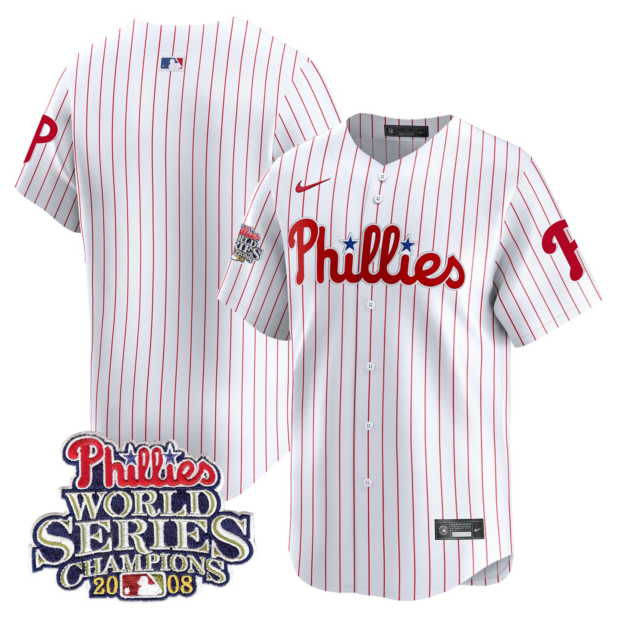 Team Men's Philadelphia Phillies 2008 World Series Champions Patch Vapor Premier Limited White Gold Jersey - All Stitched
