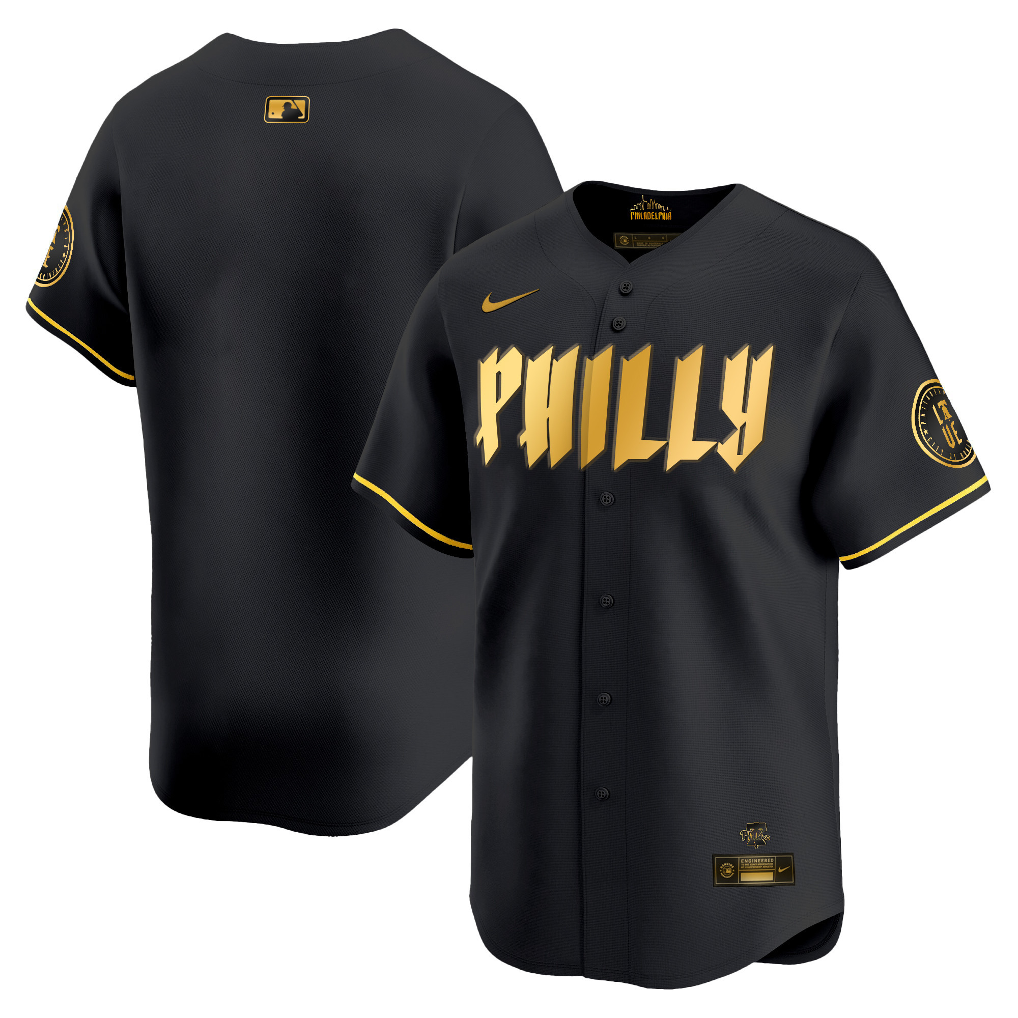 Team Men's Philadelphia Phillies 2024 City Connect Vapor Premier Limited Black Gold Jersey - All Stitched