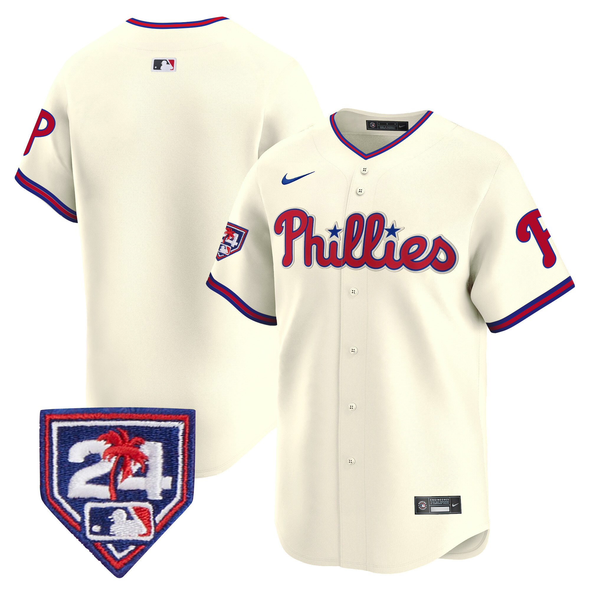 Team Men's Philadelphia Phillies 2024 Spring Training Patch Vapor Premier Limited Cream Jersey - All Stitched