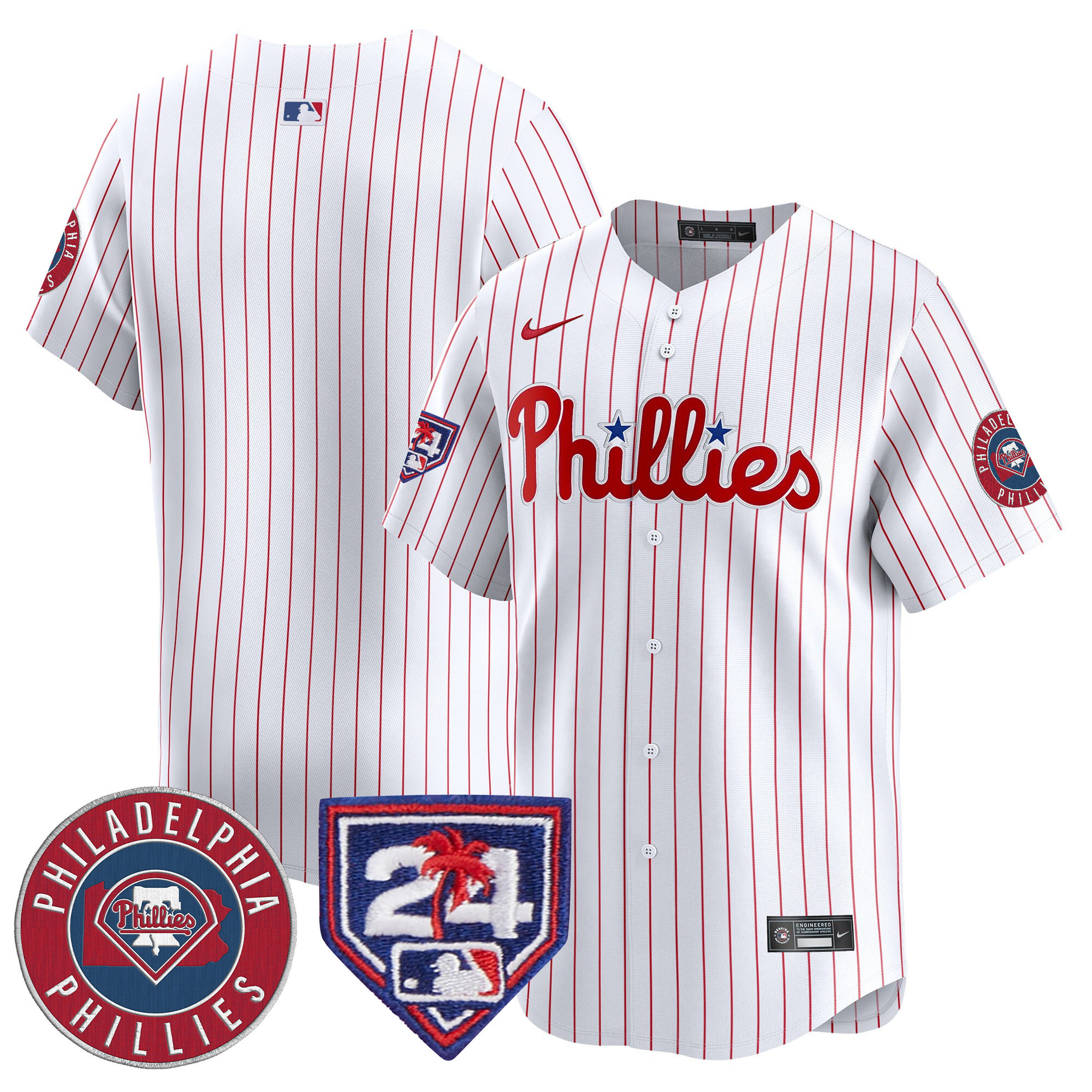 Team Men's Philadelphia Phillies 2024 Spring Training Patch Vapor Premier Limited V2 White Jersey - All Stitched