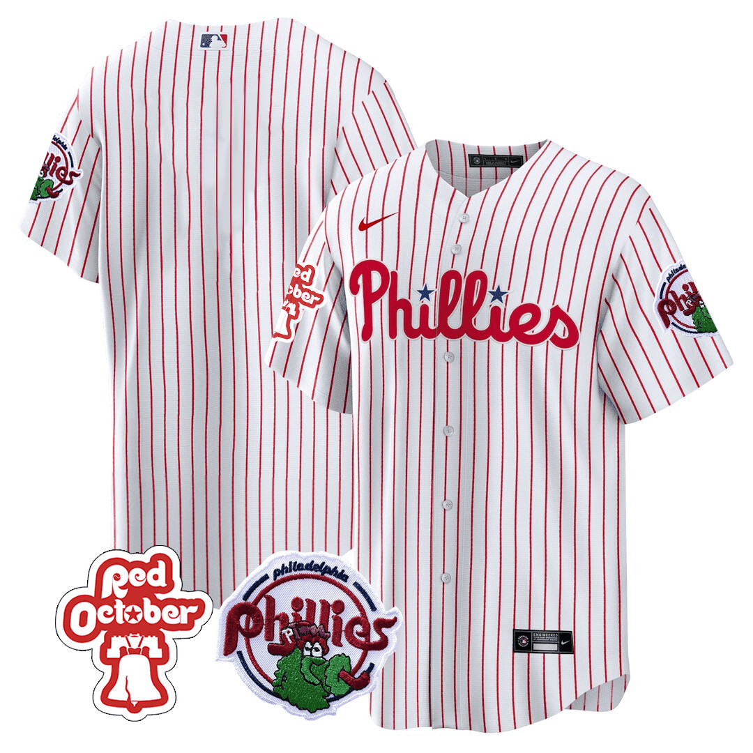 Team Men's Philadelphia Phillies Red October Patch Cool Base White Jersey - All Stitched