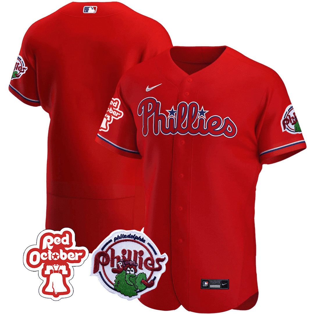 Team Men's Philadelphia Phillies Red October Patch Flex Base Jersey - All Stitched