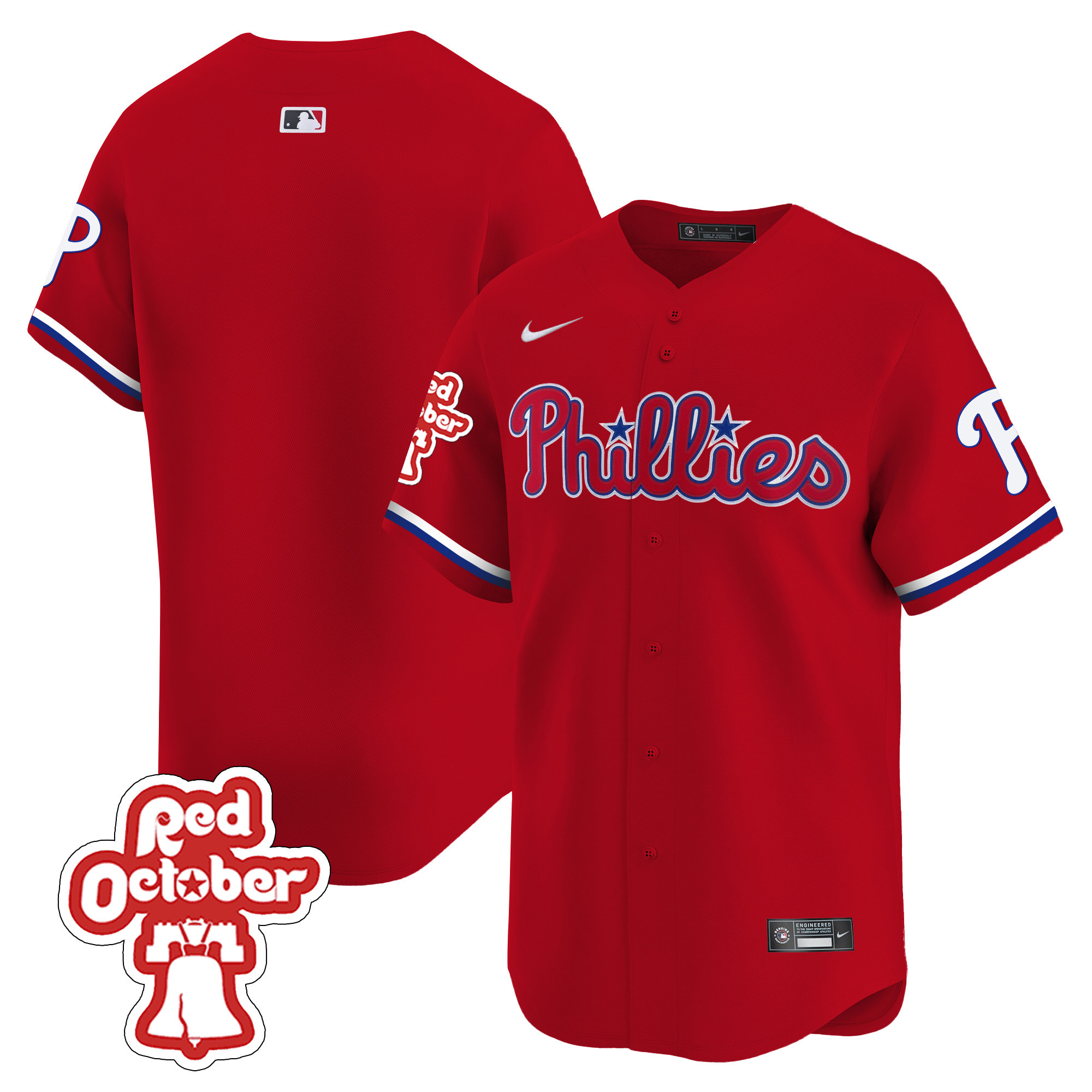 Team Men's Philadelphia Phillies Red Octorber Patch Vapor Premier Limited Jersey - All Stitched