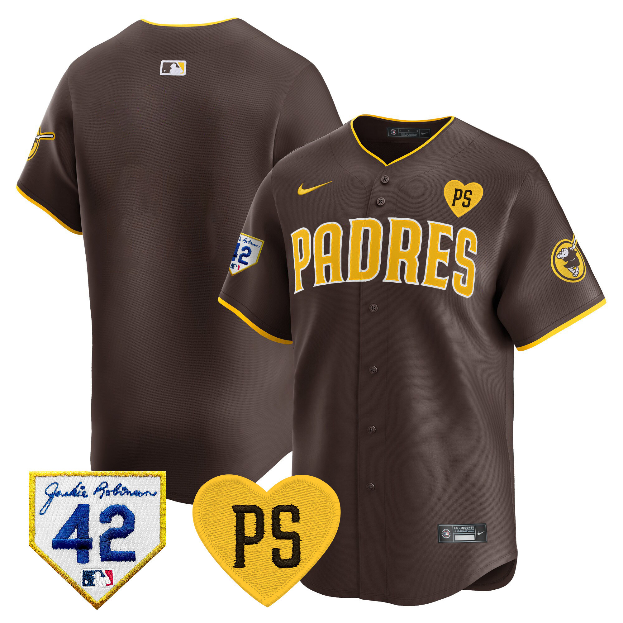 Team Men's San Diego Padres 2024 "For Peter" & Robinson Patch Vapor Premier Limited Brown Jersey - All Stitched