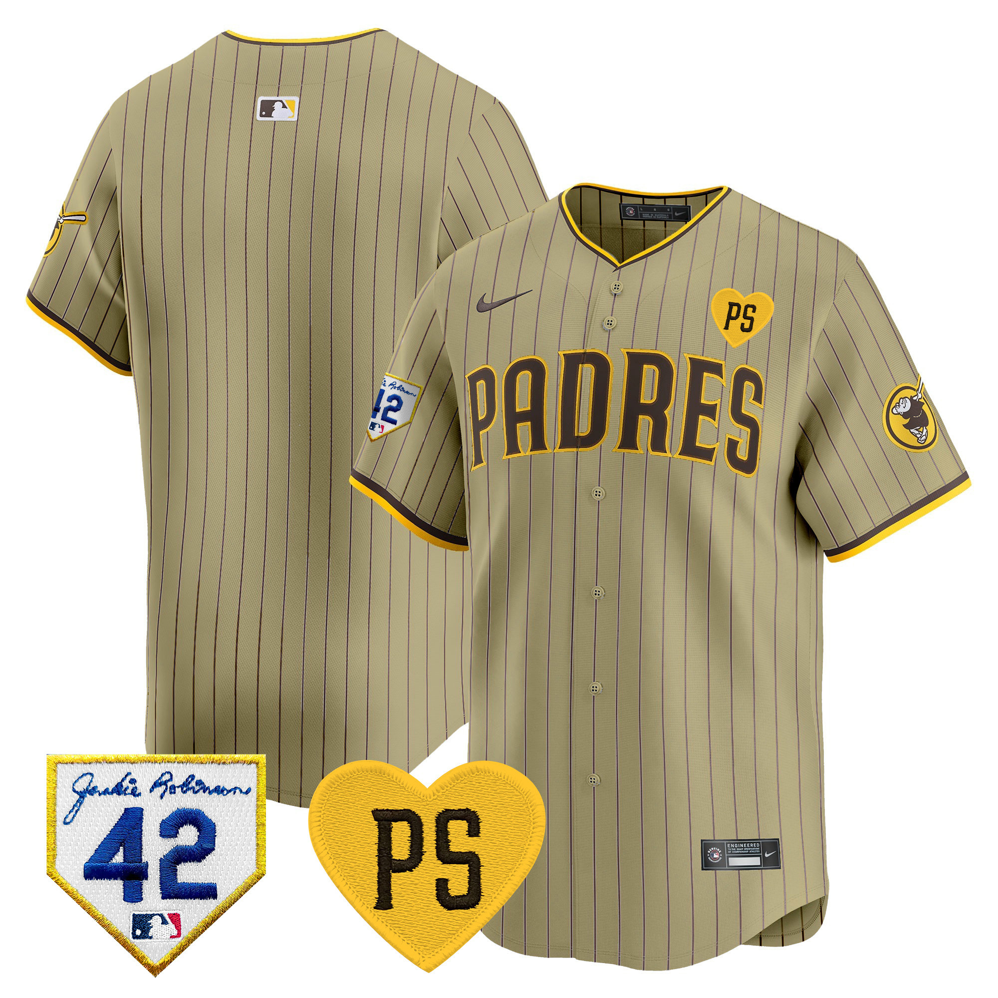 Team Men's San Diego Padres 2024 "For Peter" & Robinson Patch Vapor Premier Limited Tan Jersey - All Stitched