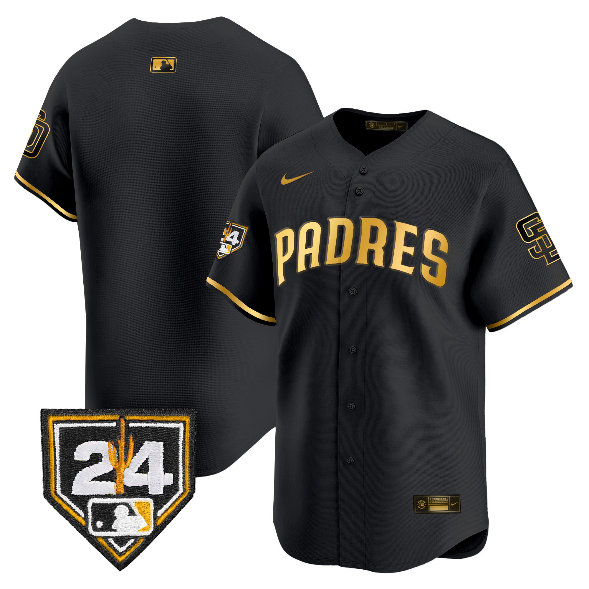 Team Men's San Diego Padres 2024 Spring Training Patch Vapor Premier Limited Black Gold Jersey - All Stitched