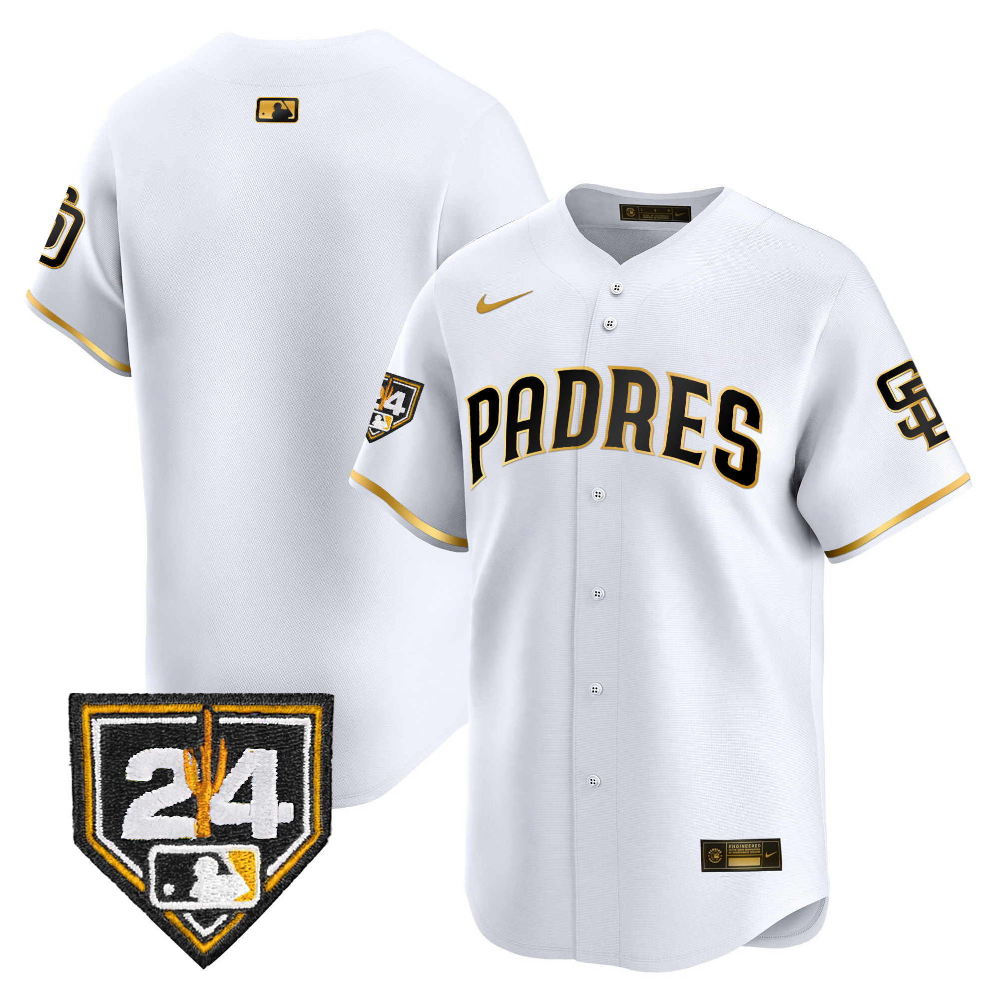 Team Men's San Diego Padres 2024 Spring Training Patch Vapor Premier Limited White Gold Jersey - All Stitched