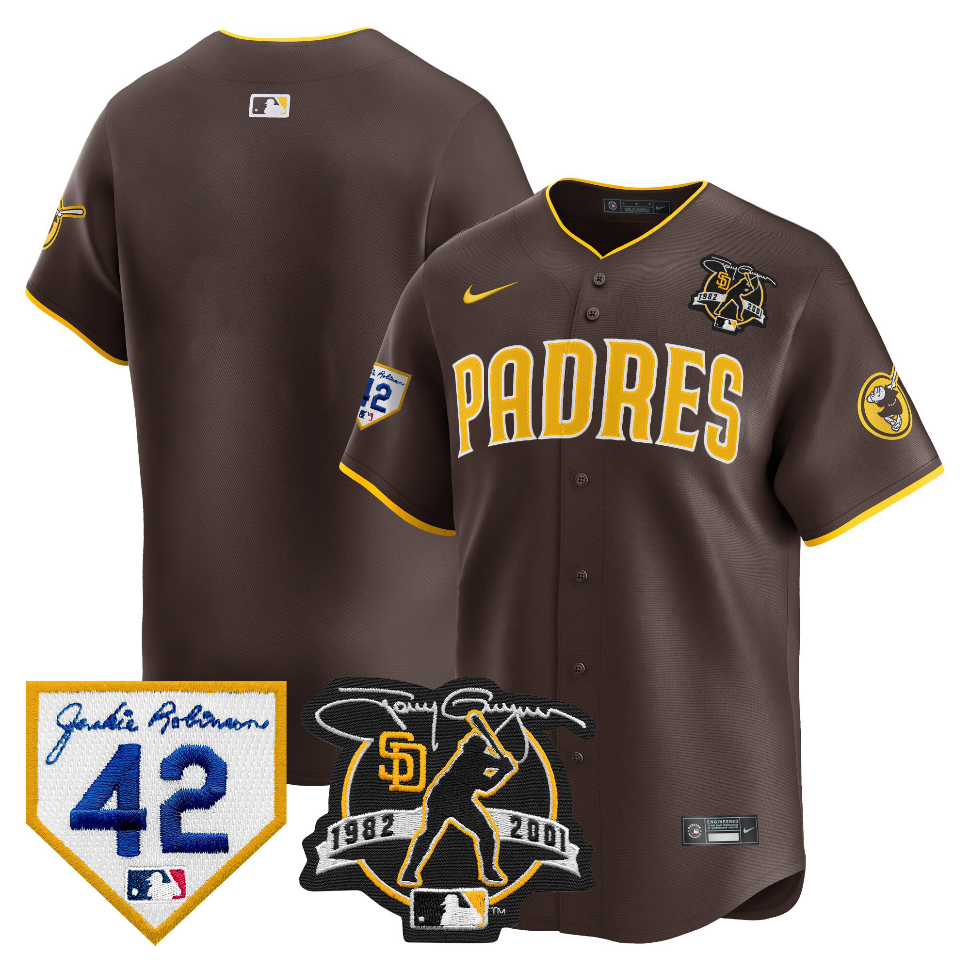 Team Men's San Diego Padres 2024 Tony Gwynn & Robinson Patch Vapor Premier Limited Brown Jersey - All Stitched