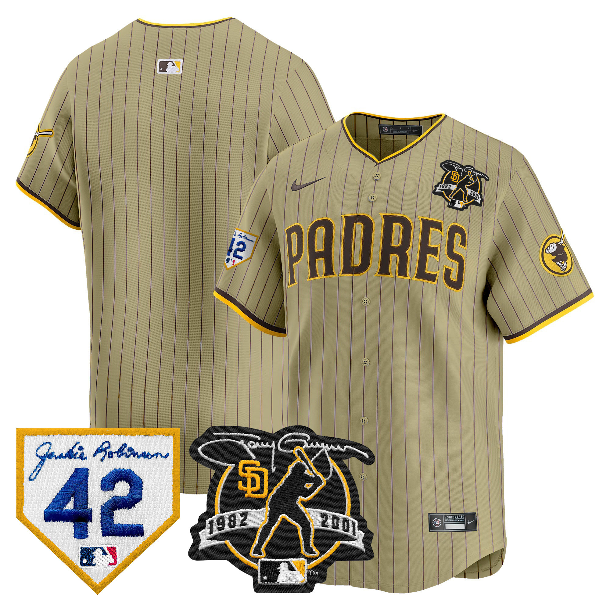 Team Men's San Diego Padres 2024 Tony Gwynn & Robinson Patch Vapor Premier Limited Tan Jersey - All Stitched
