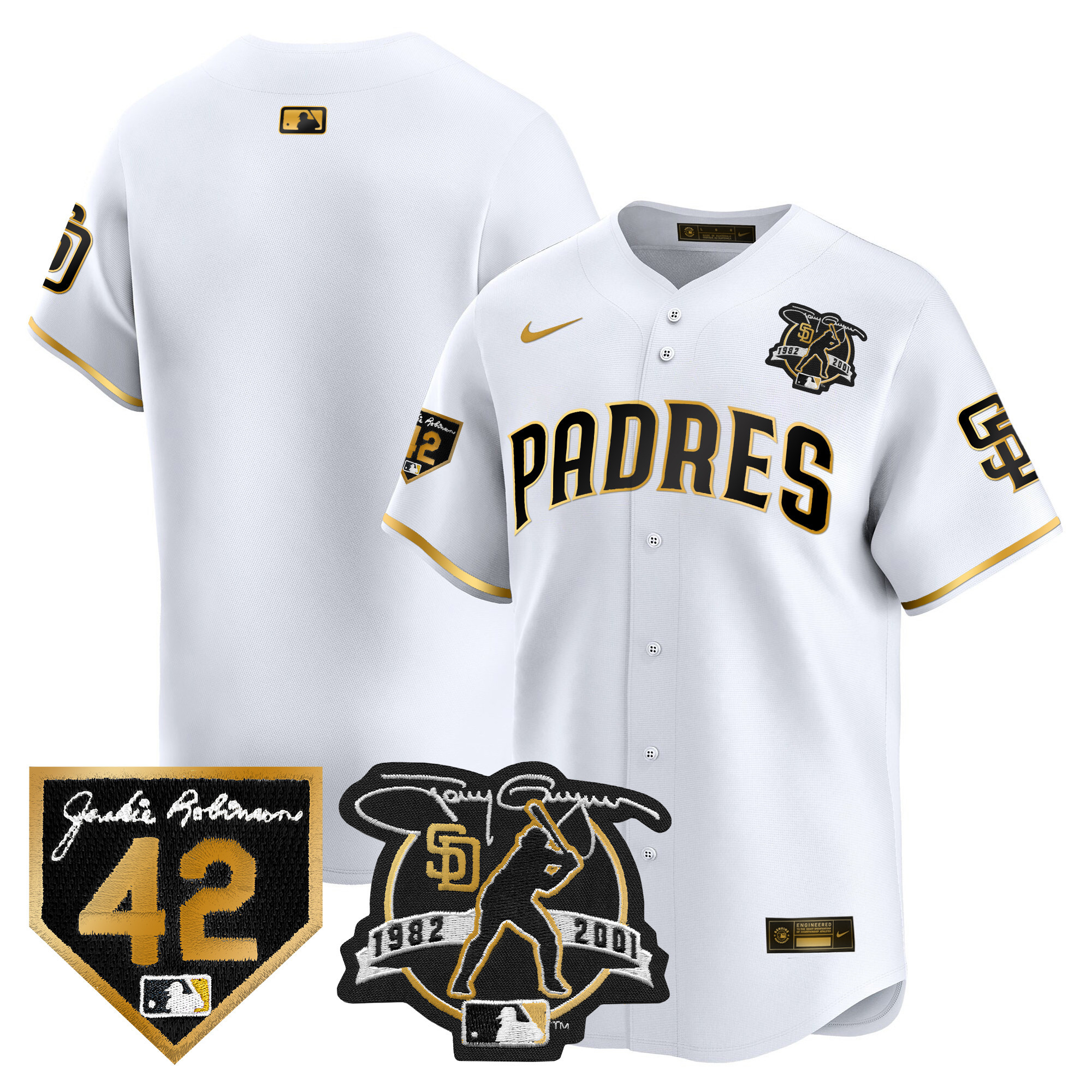 Team Men's San Diego Padres 2024 Tony Gwynn & Robinson Patch Vapor Premier Limited White Gold Jersey - All Stitched