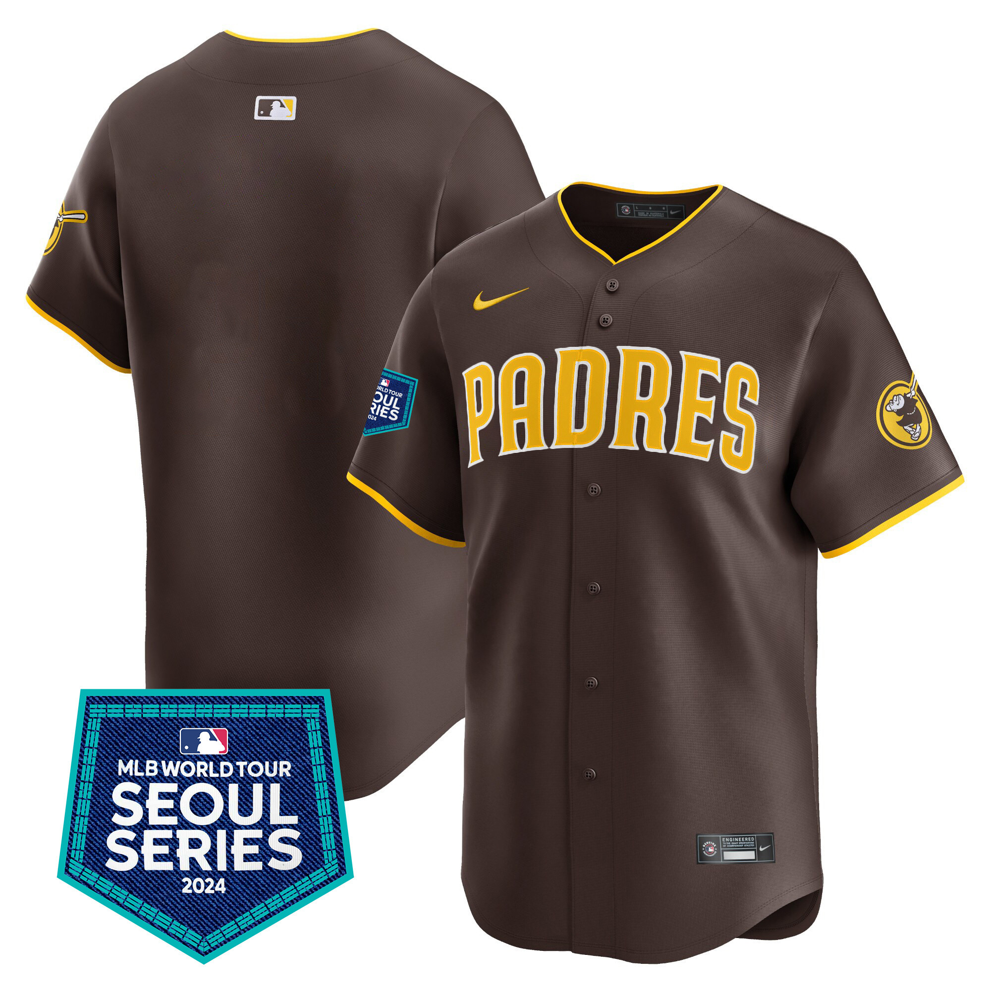 Team Men's San Diego Padres 2024 World Tour Seoul Series Patch Vapor Premier Limited Brown Jersey - All Stitched