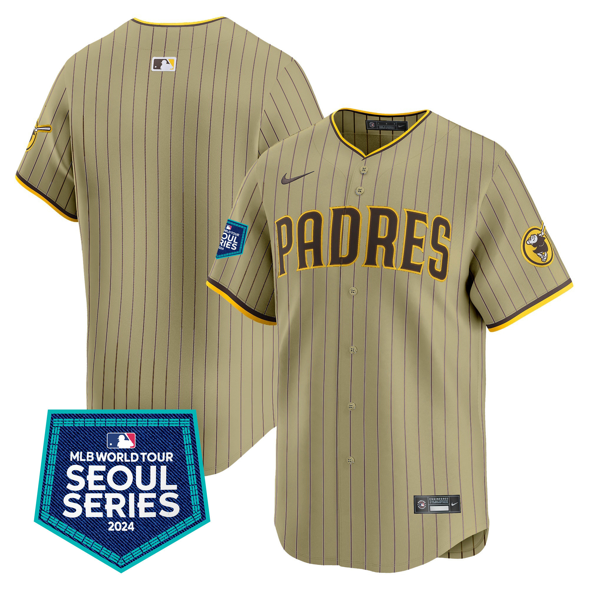 Team Men's San Diego Padres 2024 World Tour Seoul Series Patch Vapor Premier Limited Tan Jersey - All Stitched