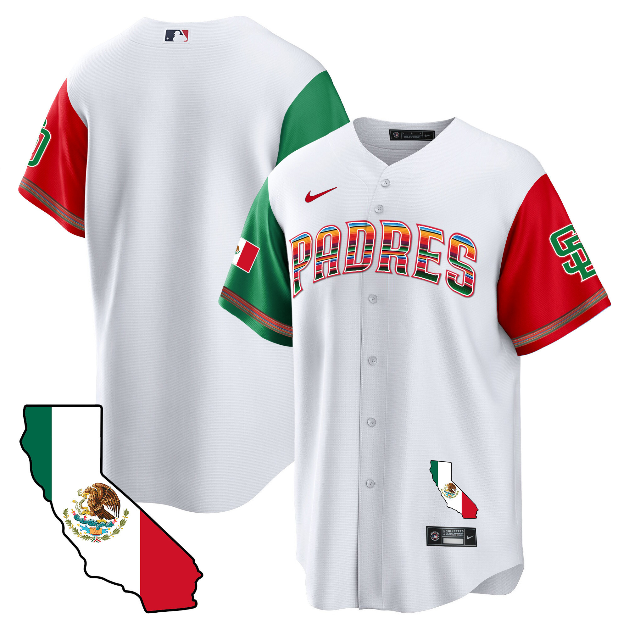 Team Men's San Diego Padres California Map Cool Base Color Sleeves Jersey - All Stitched