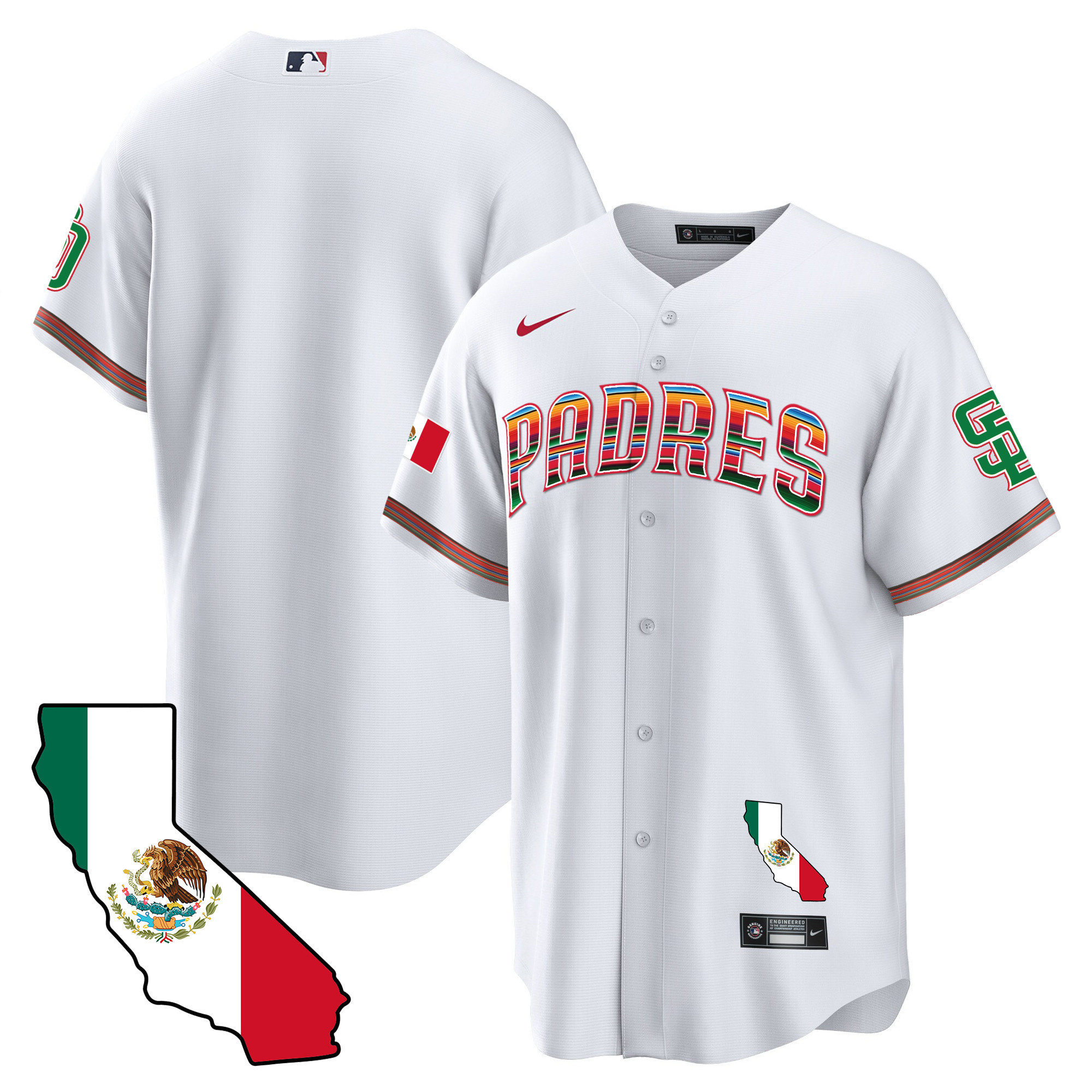Team Men's San Diego Padres California Map Cool Base White Jersey - All Stitched