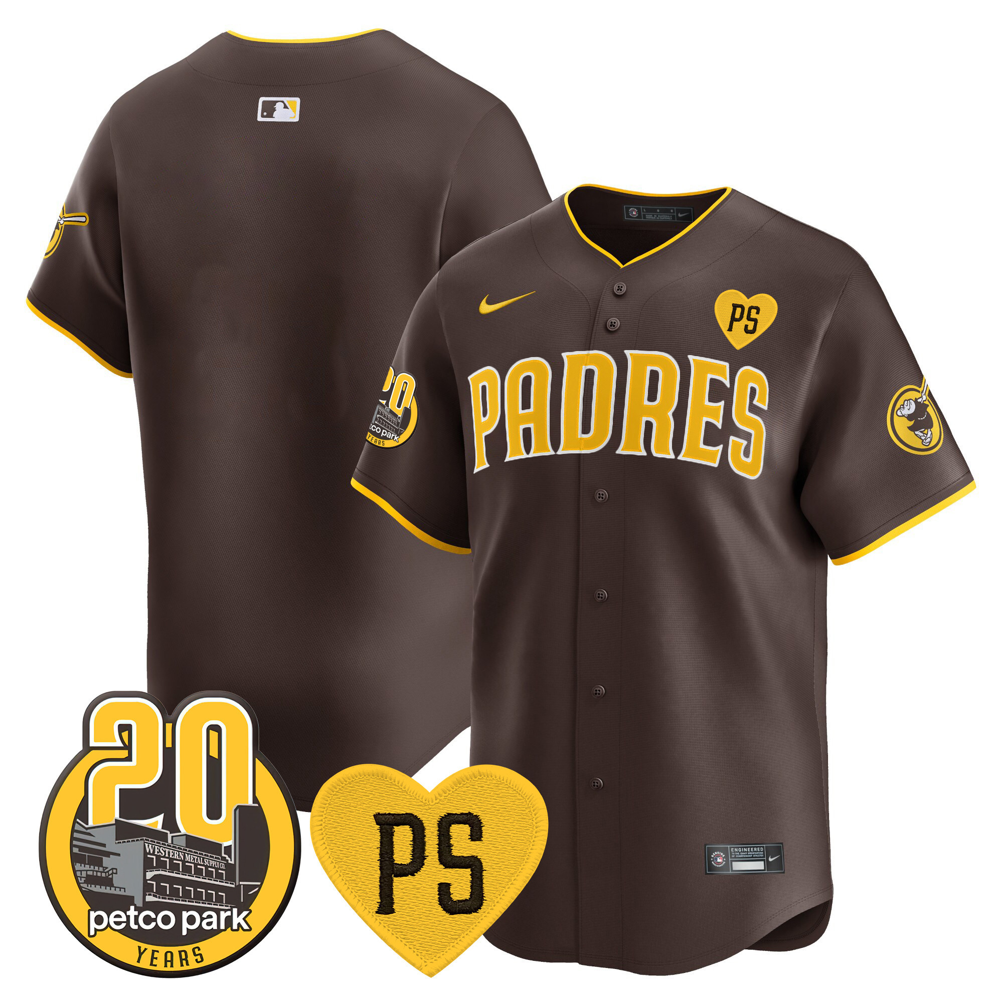 Team Men's San Diego Padres "For Peter" & Petco Park 20th Patch Vapor Premier Limited Brown Jersey - All Stitched