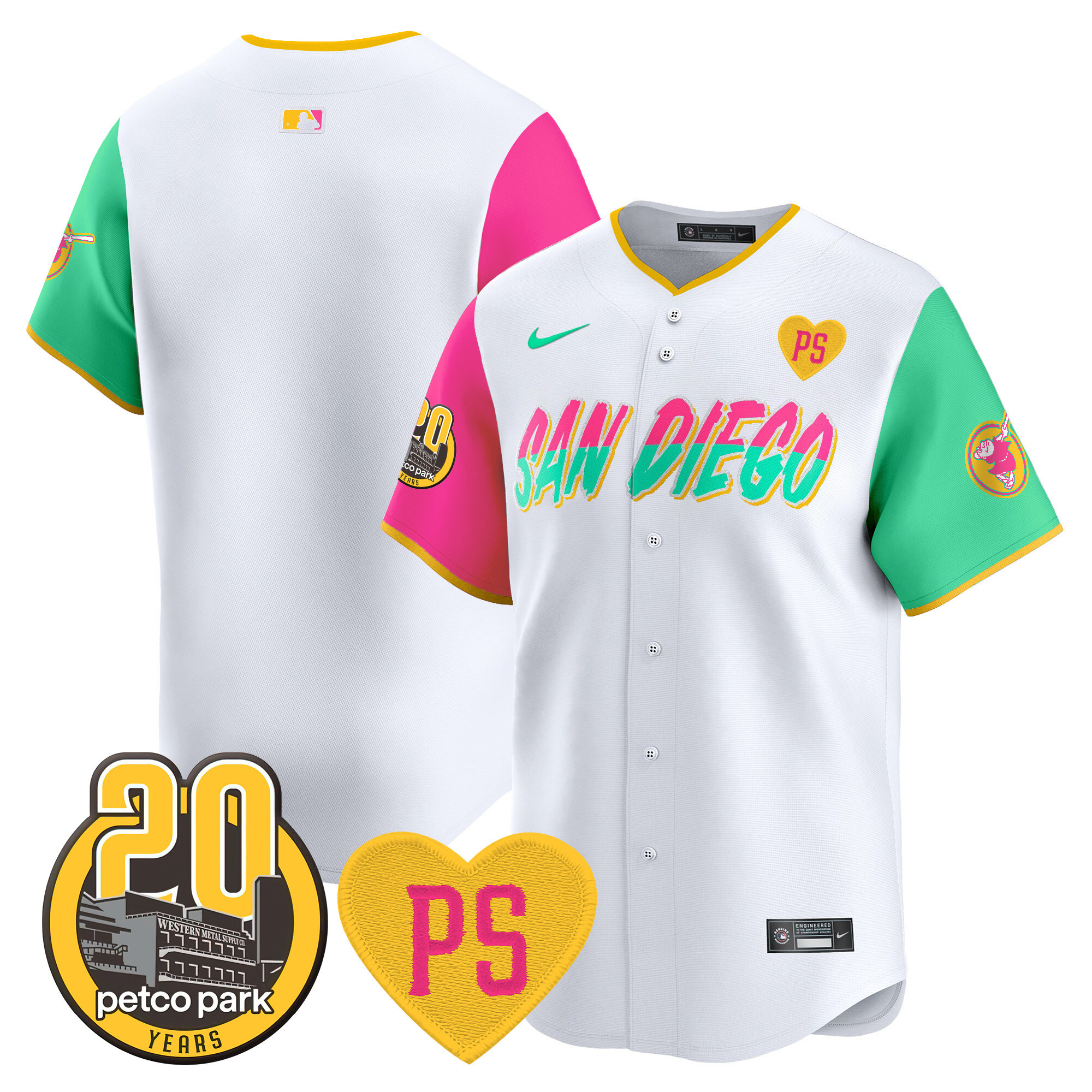 Team Men's San Diego Padres "For Peter" & Petco Park 20th Patch Vapor Premier Limited City Connect Jersey - All Stitched
