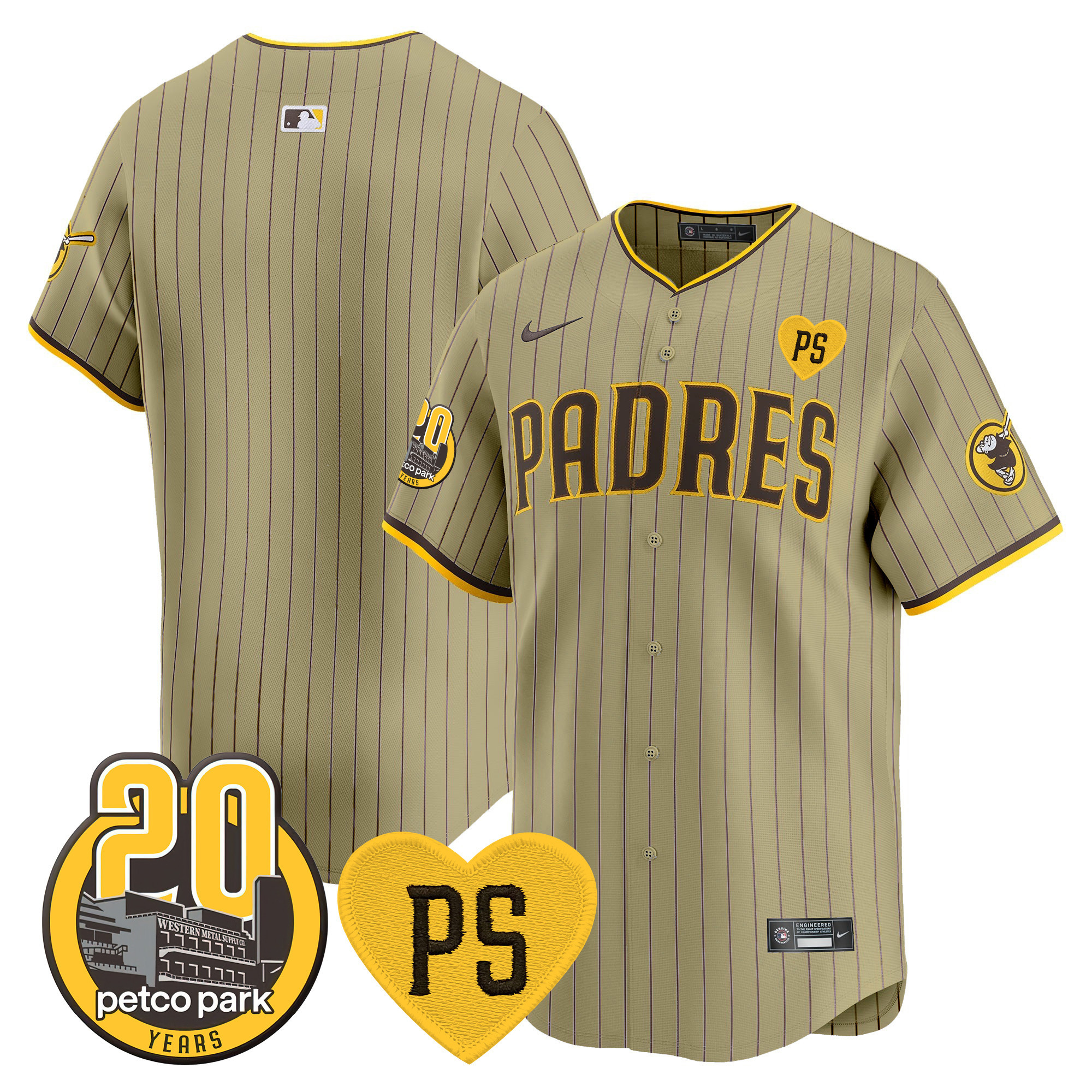 Team Men's San Diego Padres "For Peter" & Petco Park 20th Patch Vapor Premier Limited Tan Jersey - All Stitched