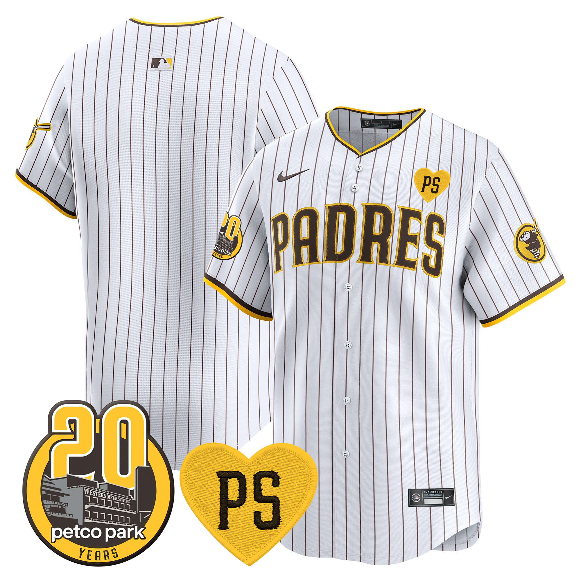 Team Men's San Diego Padres "For Peter" & Petco Park 20th Patch Vapor Premier Limited White Jersey - All Stitched