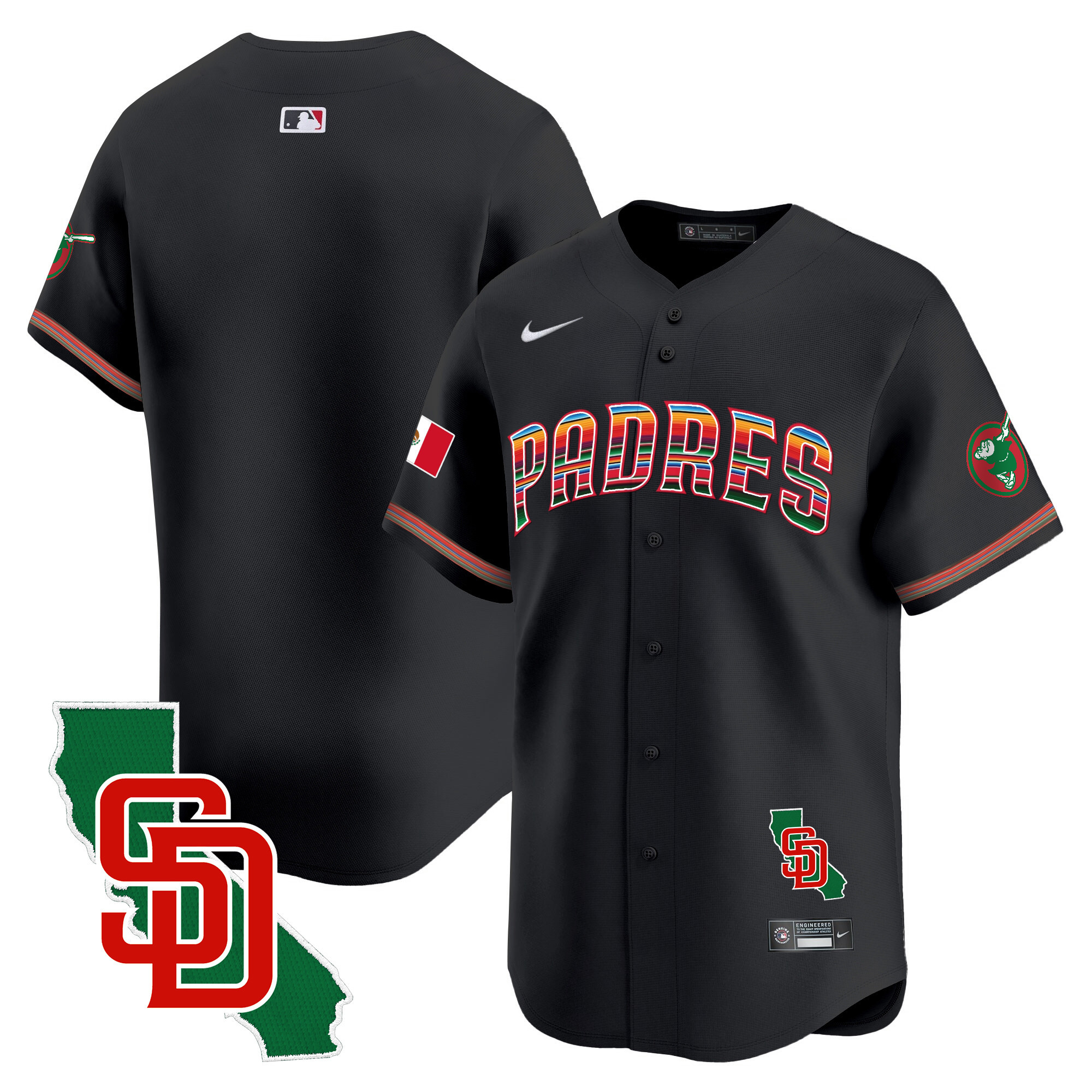 Team Men's San Diego Padres Mexico California Patch Vapor Premier Limited Black Jersey - All Stitched