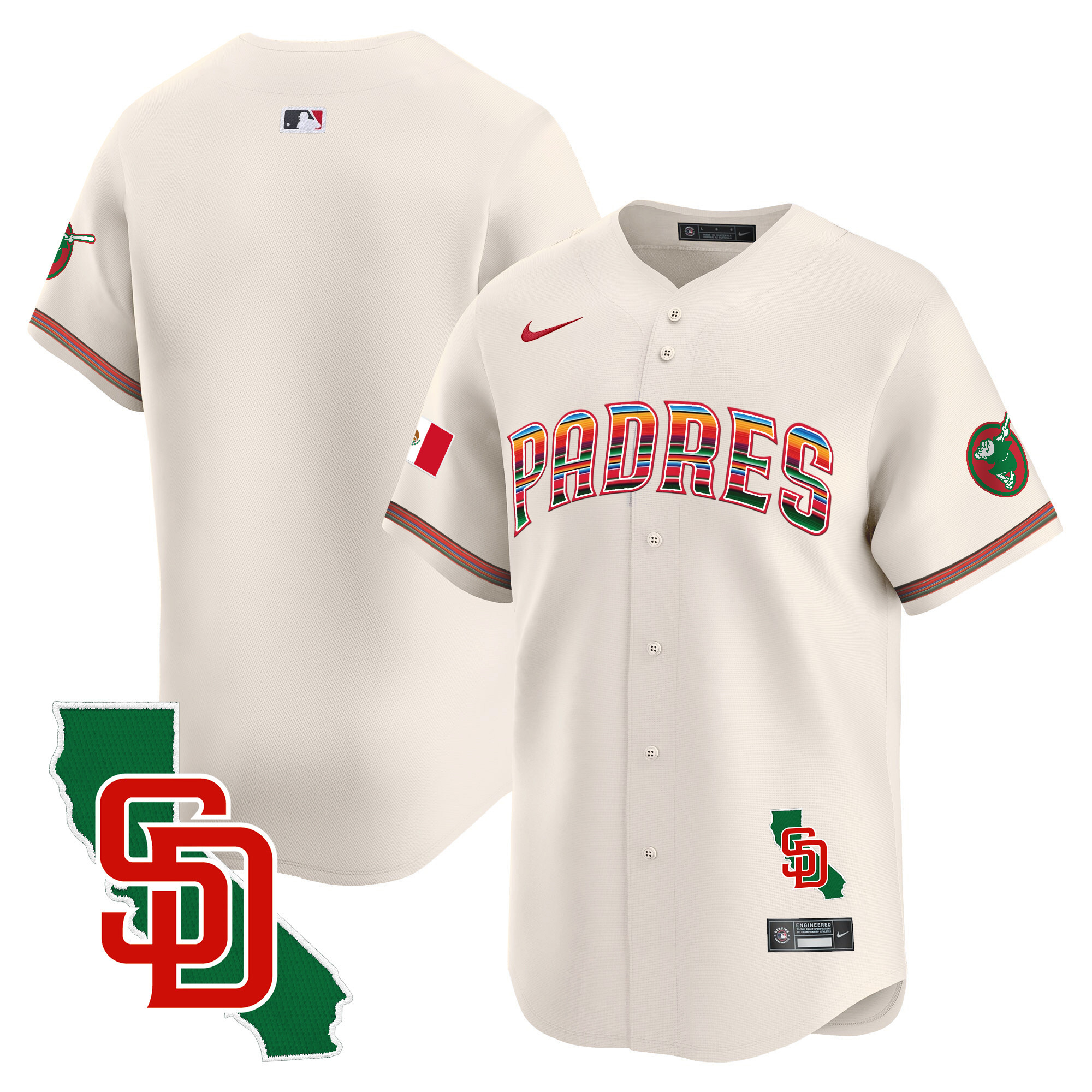 Team Men's San Diego Padres Mexico California Patch Vapor Premier Limited Cream Jersey - All Stitched