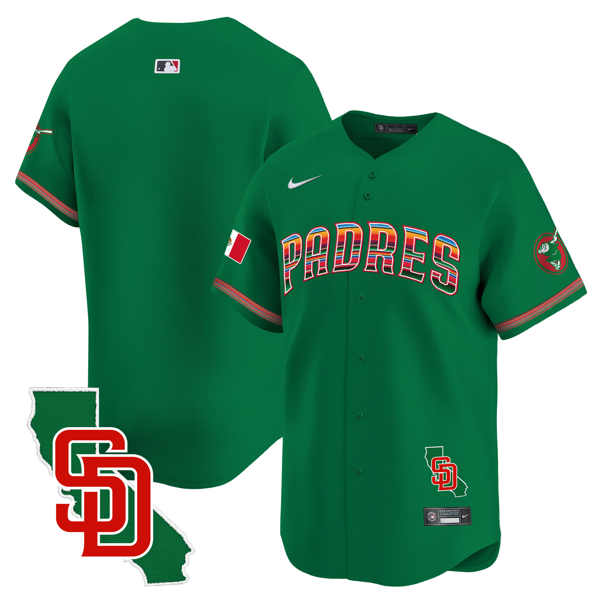 Team Men's San Diego Padres Mexico California Patch Vapor Premier Limited Green Jersey - All Stitched