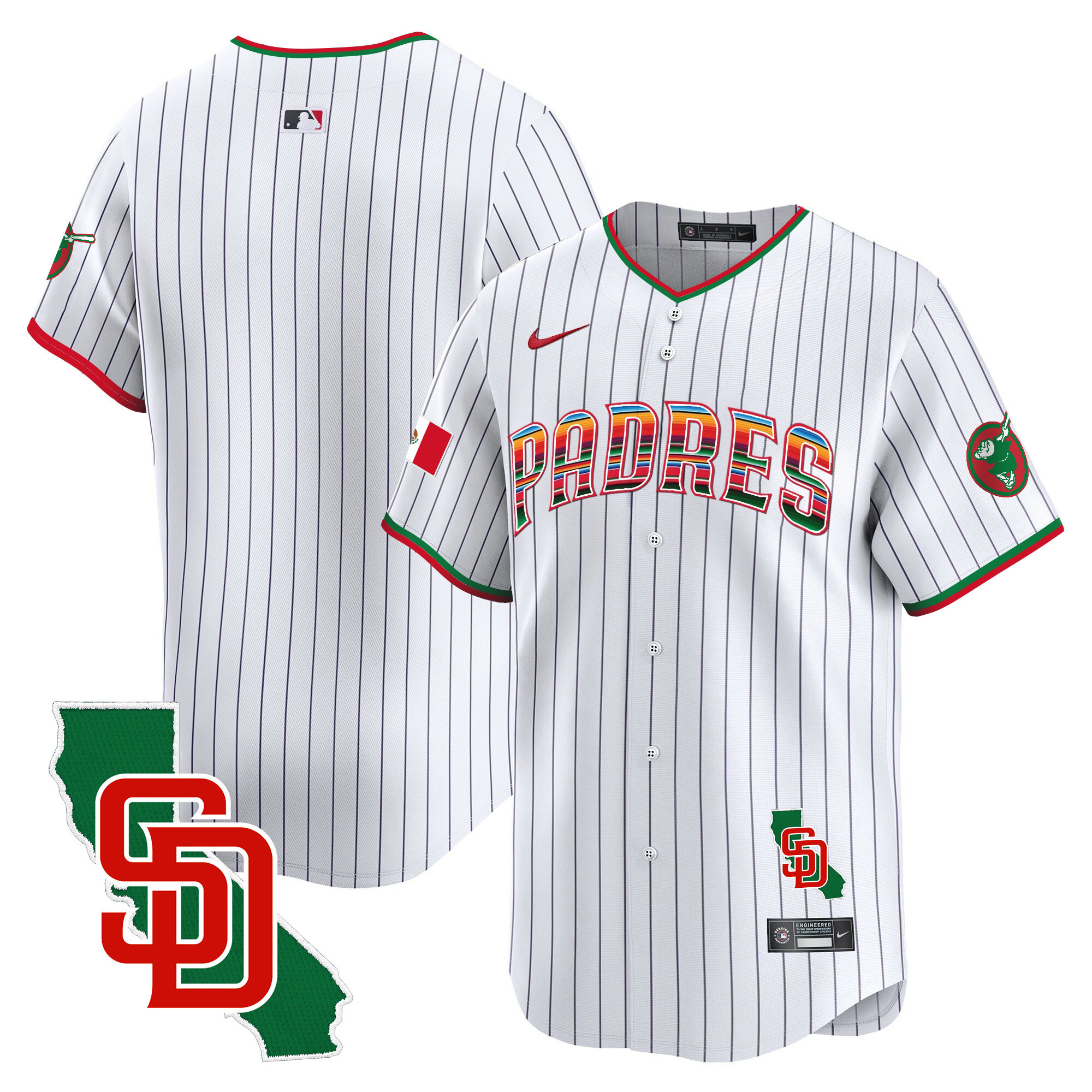 Team Men's San Diego Padres Mexico California Patch Vapor Premier Limited Pinstripe Jersey - All Stitched