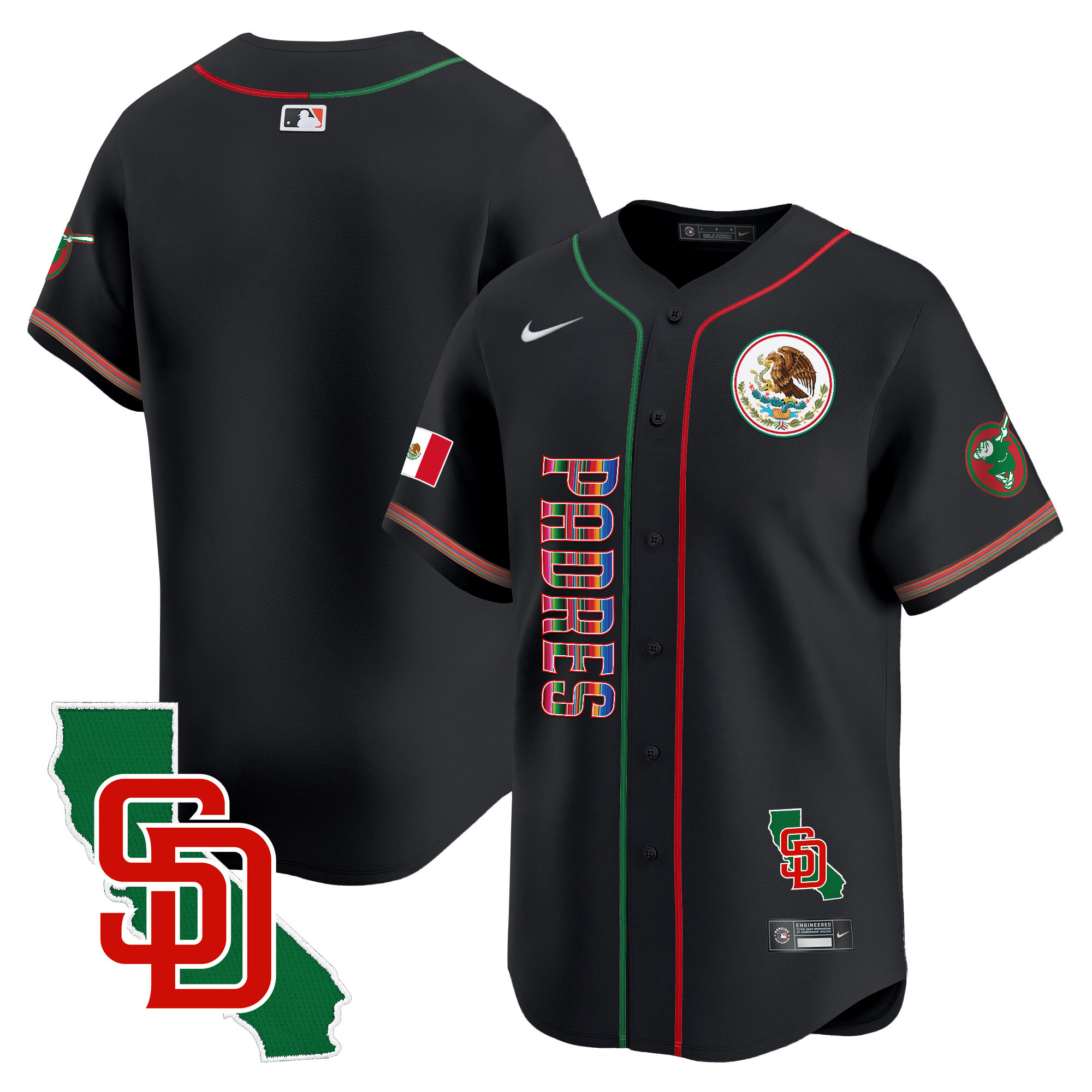 Team Men's San Diego Padres Mexico California Patch Vapor Premier Limited V2 Black Jersey - All Stitched