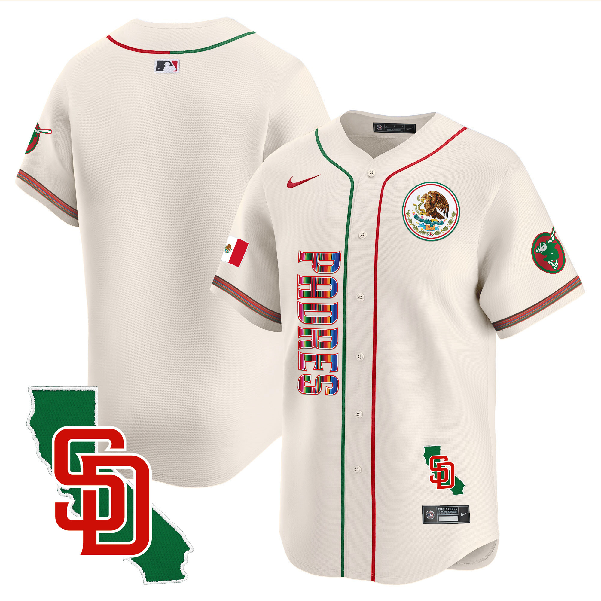 Team Men's San Diego Padres Mexico California Patch Vapor Premier Limited V2 Cream Jersey - All Stitched