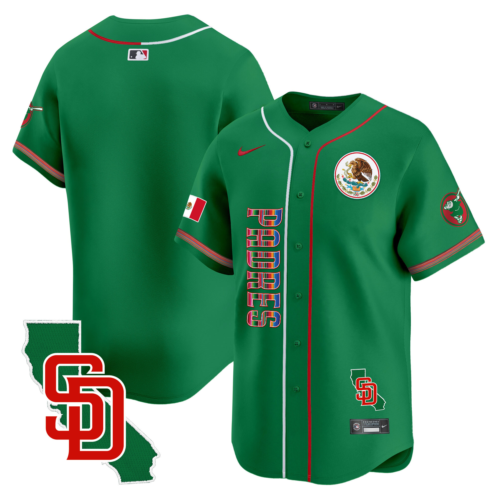 Team Men's San Diego Padres Mexico California Patch Vapor Premier Limited V2 Green Jersey - All Stitched