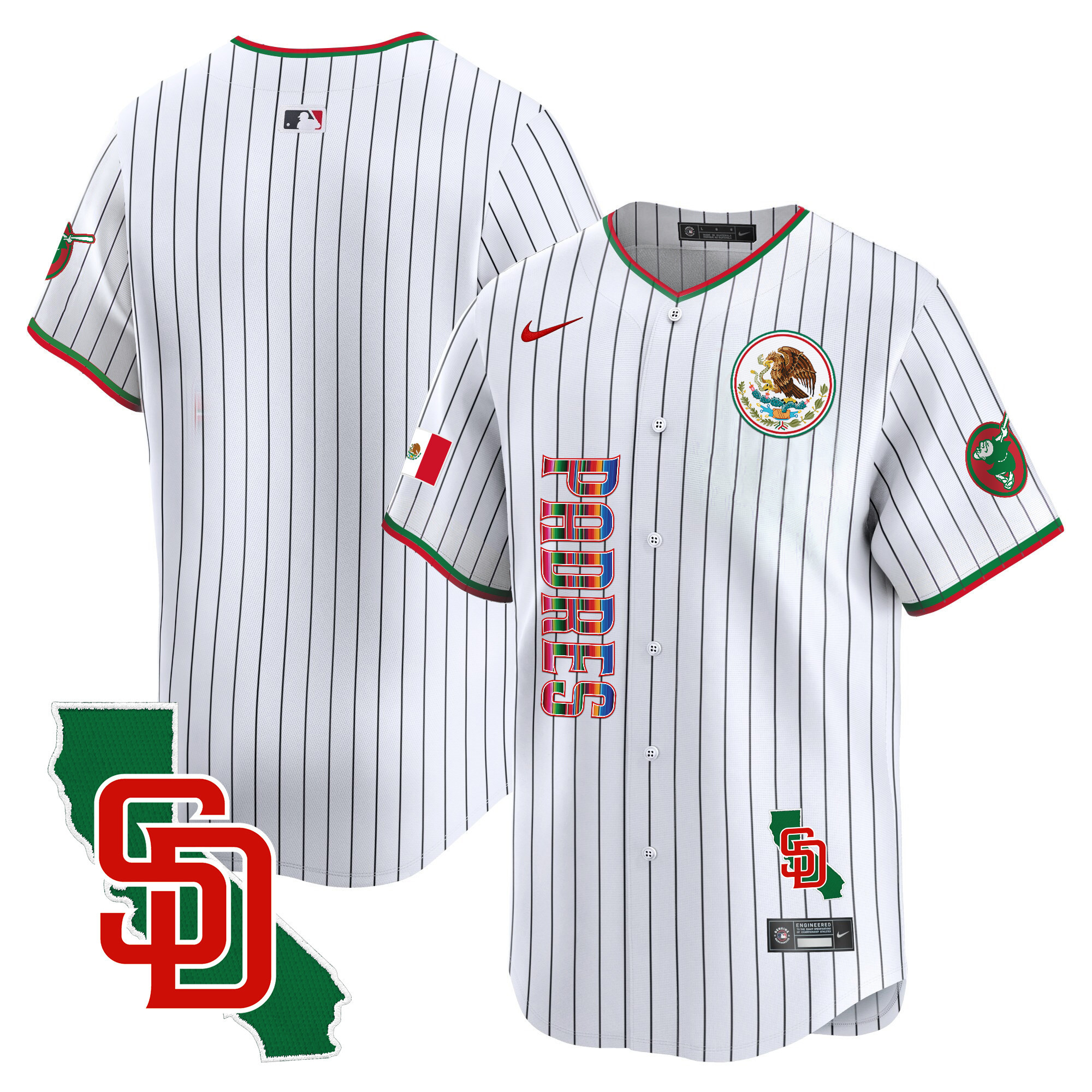 Team Men's San Diego Padres Mexico California Patch Vapor Premier Limited V2 Pinstripe Jersey - All Stitched