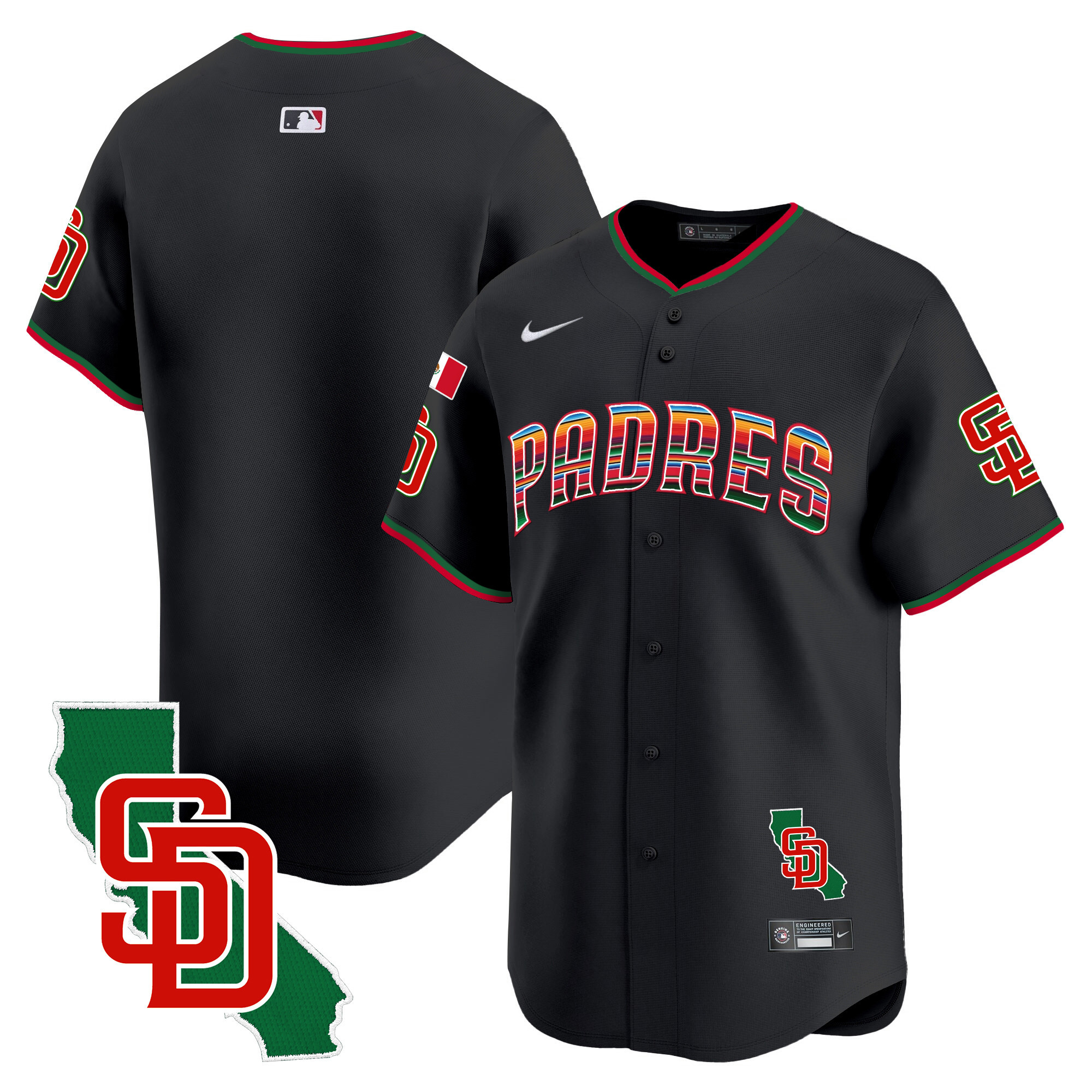 Team Men's San Diego Padres Mexico California Patch Vapor Premier Limited V3 Black Jersey - All Stitched