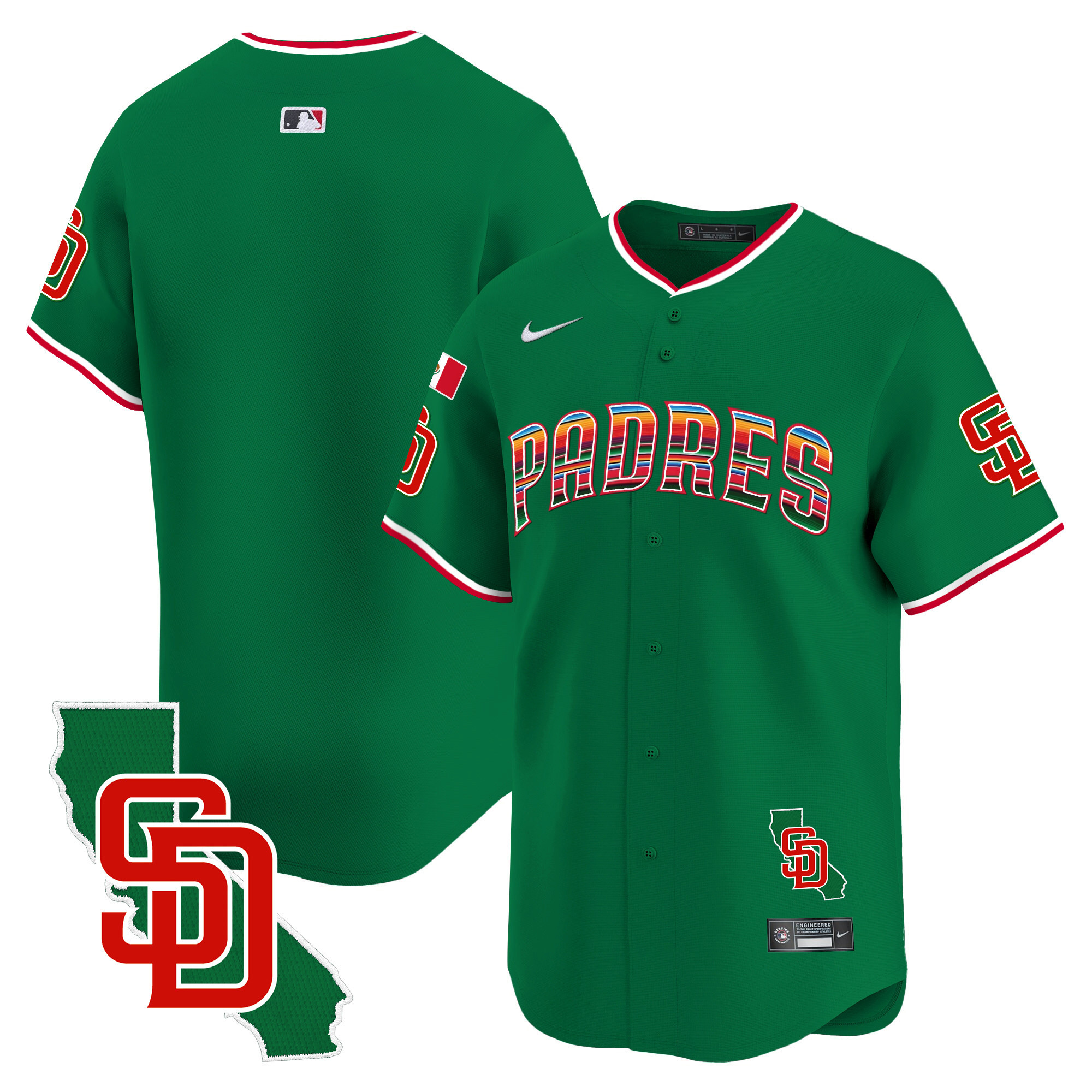 Team Men's San Diego Padres Mexico California Patch Vapor Premier Limited V3 Green Jersey - All Stitched