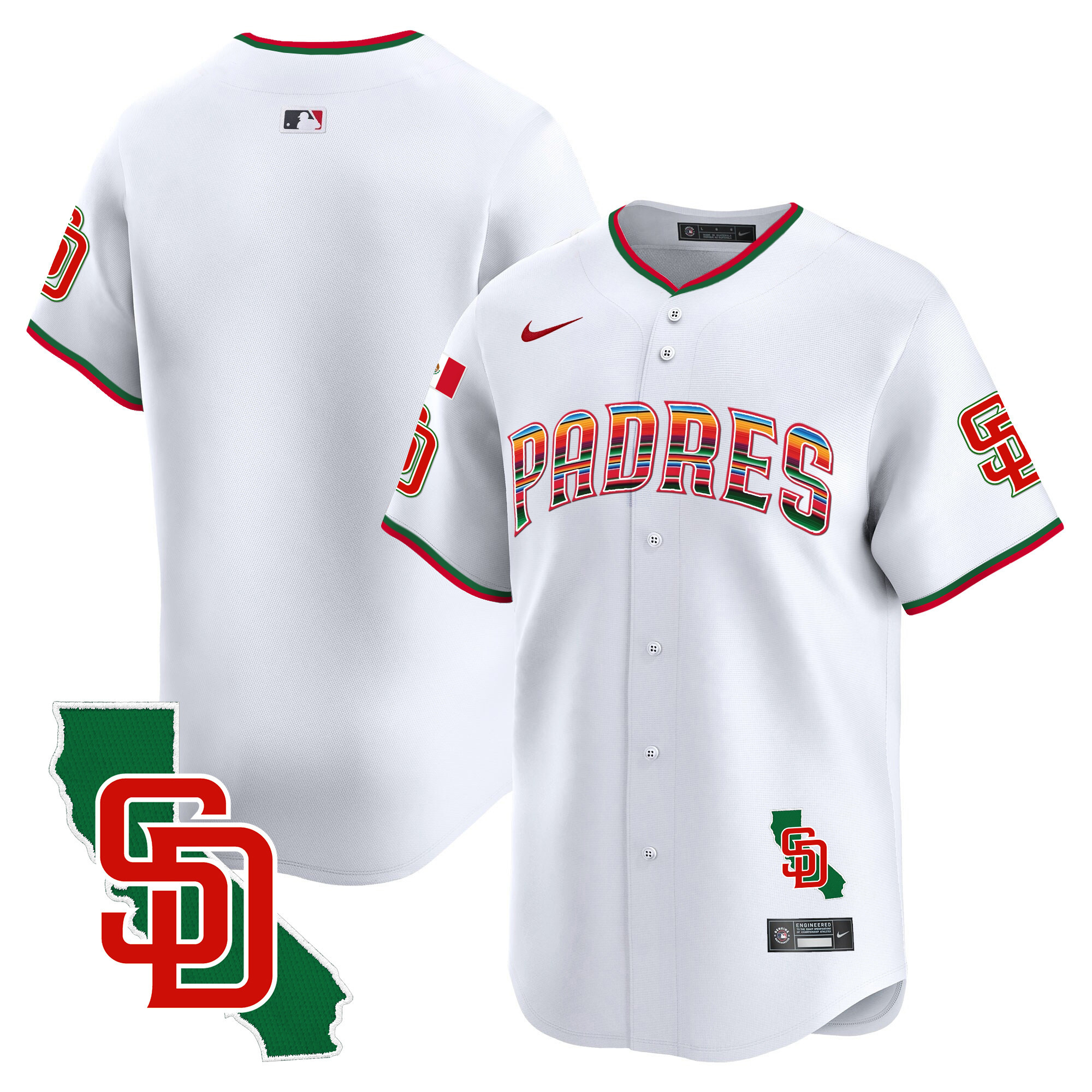 Team Men's San Diego Padres Mexico California Patch Vapor Premier Limited V3 White Jersey - All Stitched