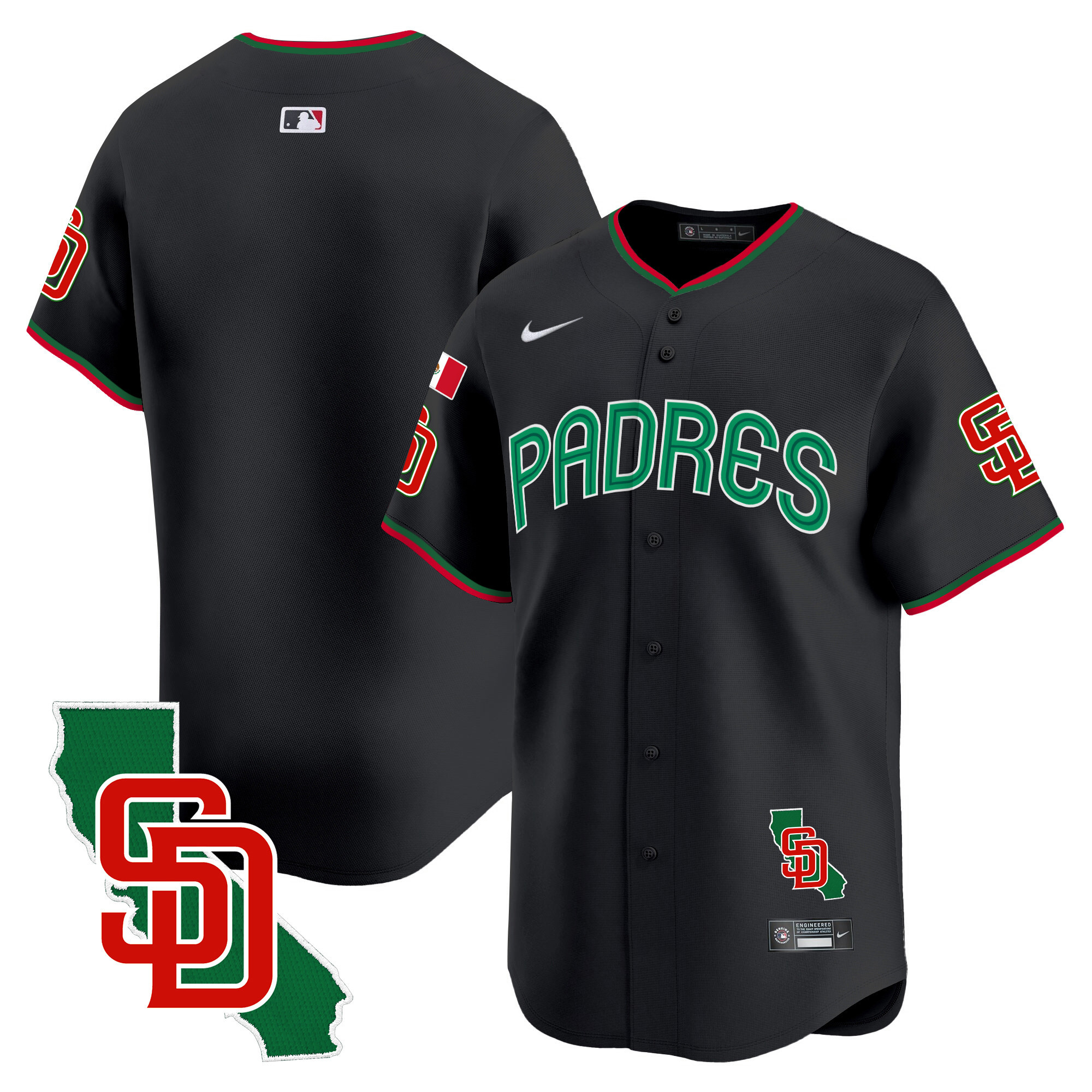 Team Men's San Diego Padres Mexico California Patch Vapor Premier Limited V4 Black Jersey - All Stitched