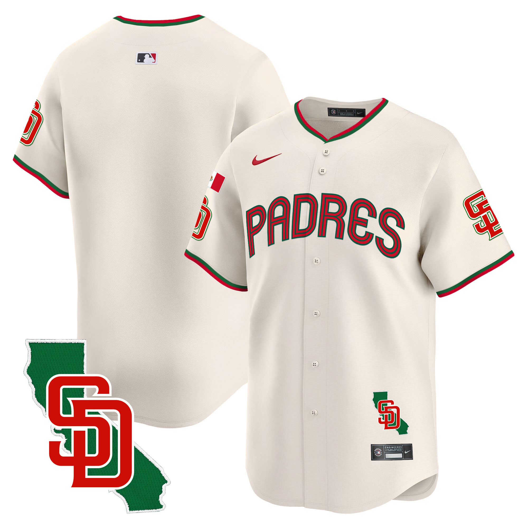Team Men's San Diego Padres Mexico California Patch Vapor Premier Limited V4 Cream Jersey - All Stitched