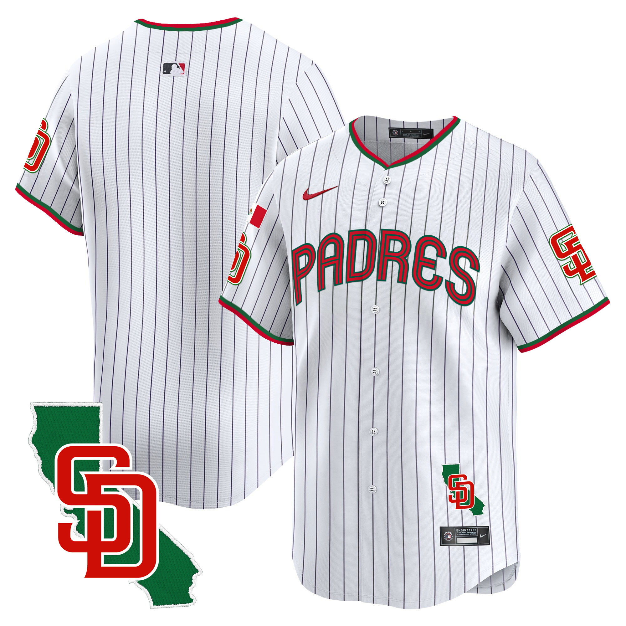 Team Men's San Diego Padres Mexico California Patch Vapor Premier Limited V4 Pinstripe Jersey - All Stitched