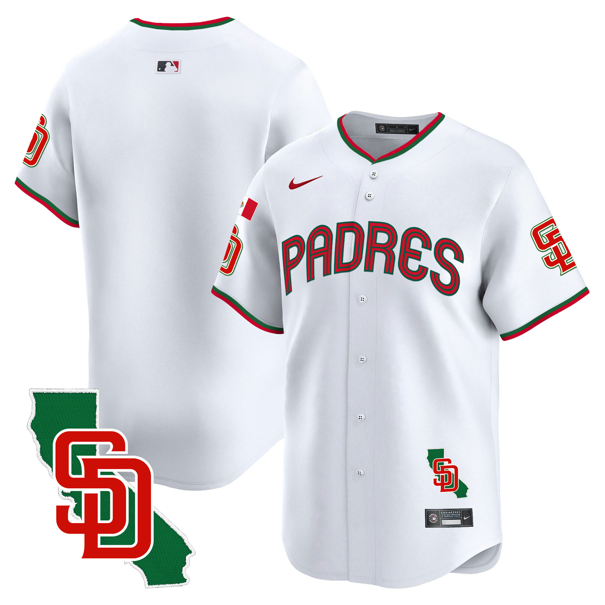 Team Men's San Diego Padres Mexico California Patch Vapor Premier Limited V4 White Jersey - All Stitched