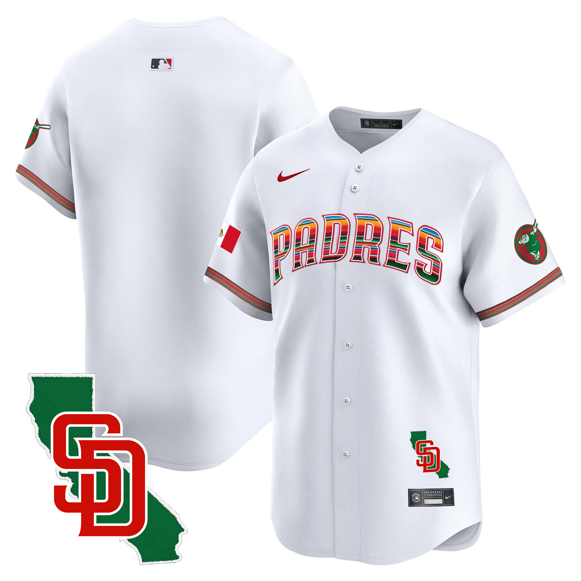 Team Men's San Diego Padres Mexico California Patch Vapor Premier Limited White Jersey - All Stitched